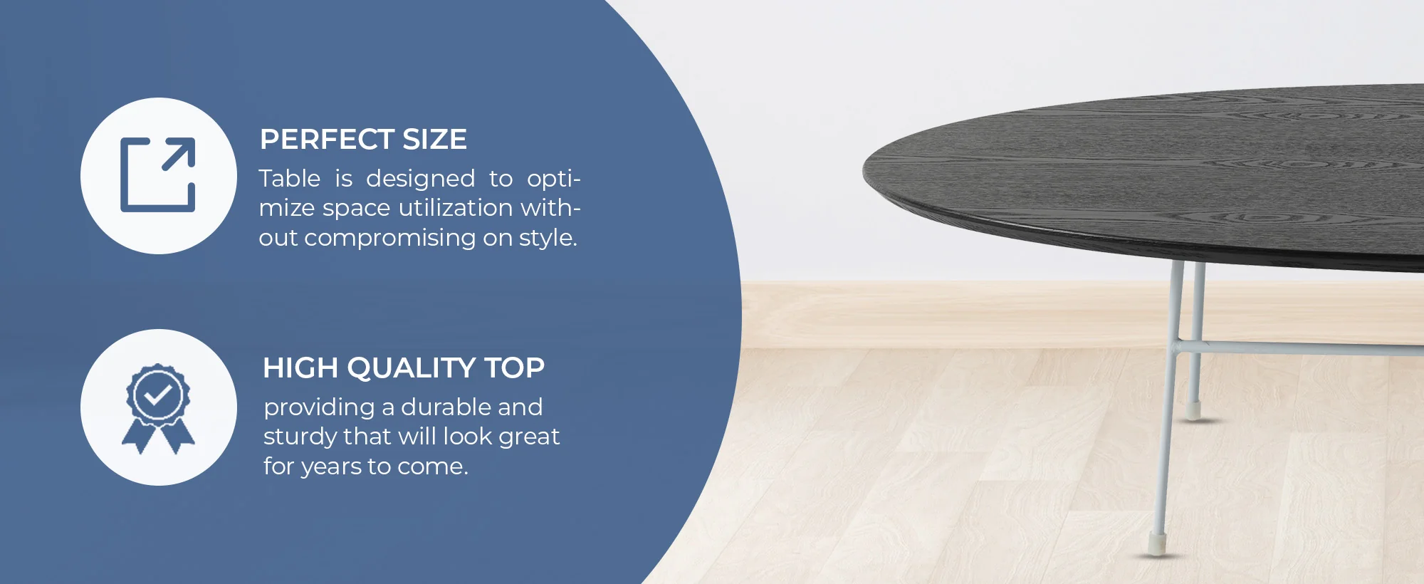 Rossmore Oval Coffee Table with Ash Veneer Top and White Powder Coated Steel Frame in Black