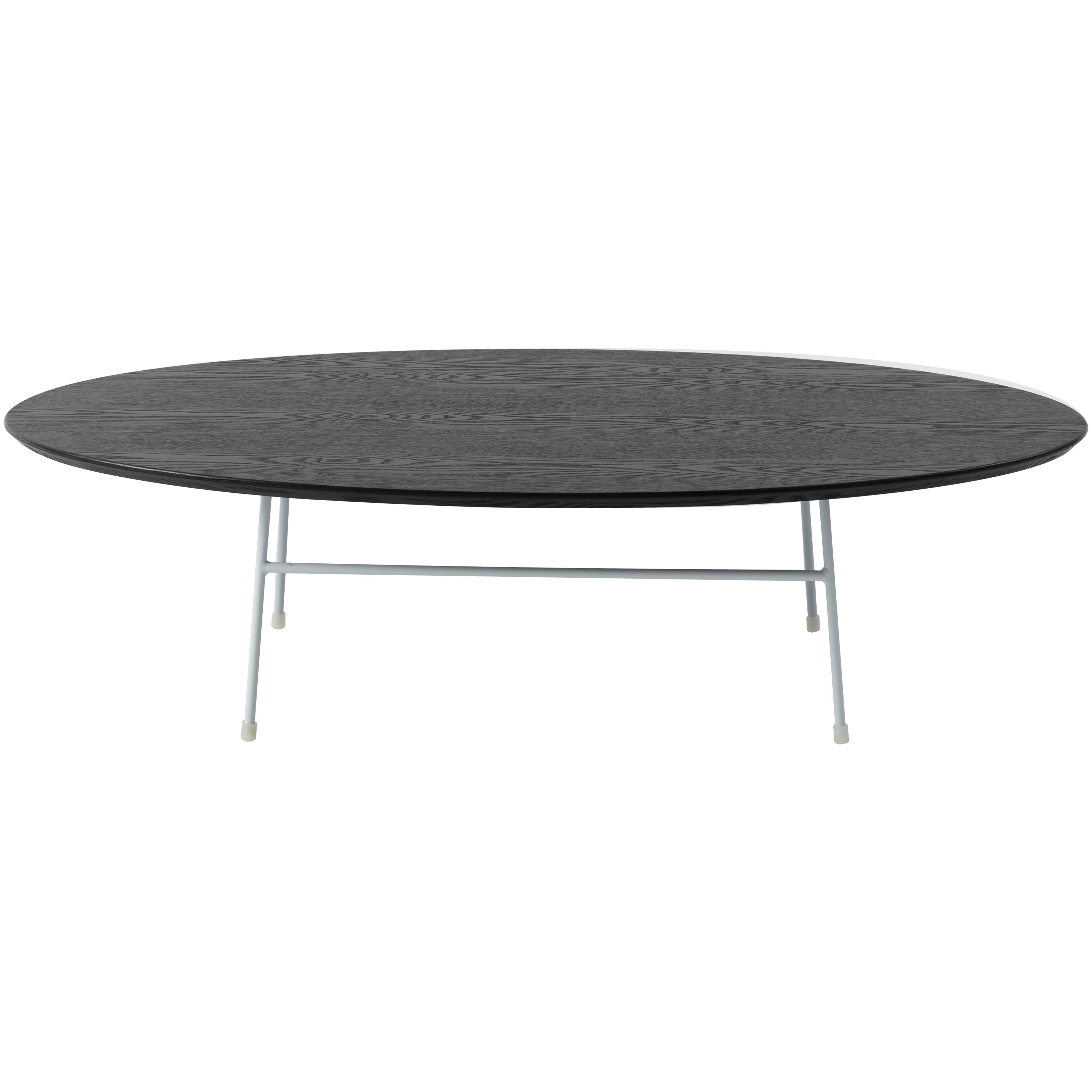Rossmore Oval Coffee Table with Ash Veneer Top and White Powder Coated Steel Frame in Black