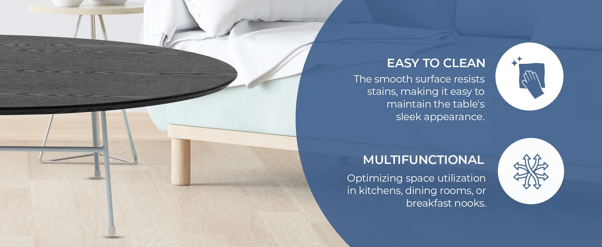 Rossmore Oval Coffee Table with Ash Veneer Top and White Powder Coated Steel Frame in Black