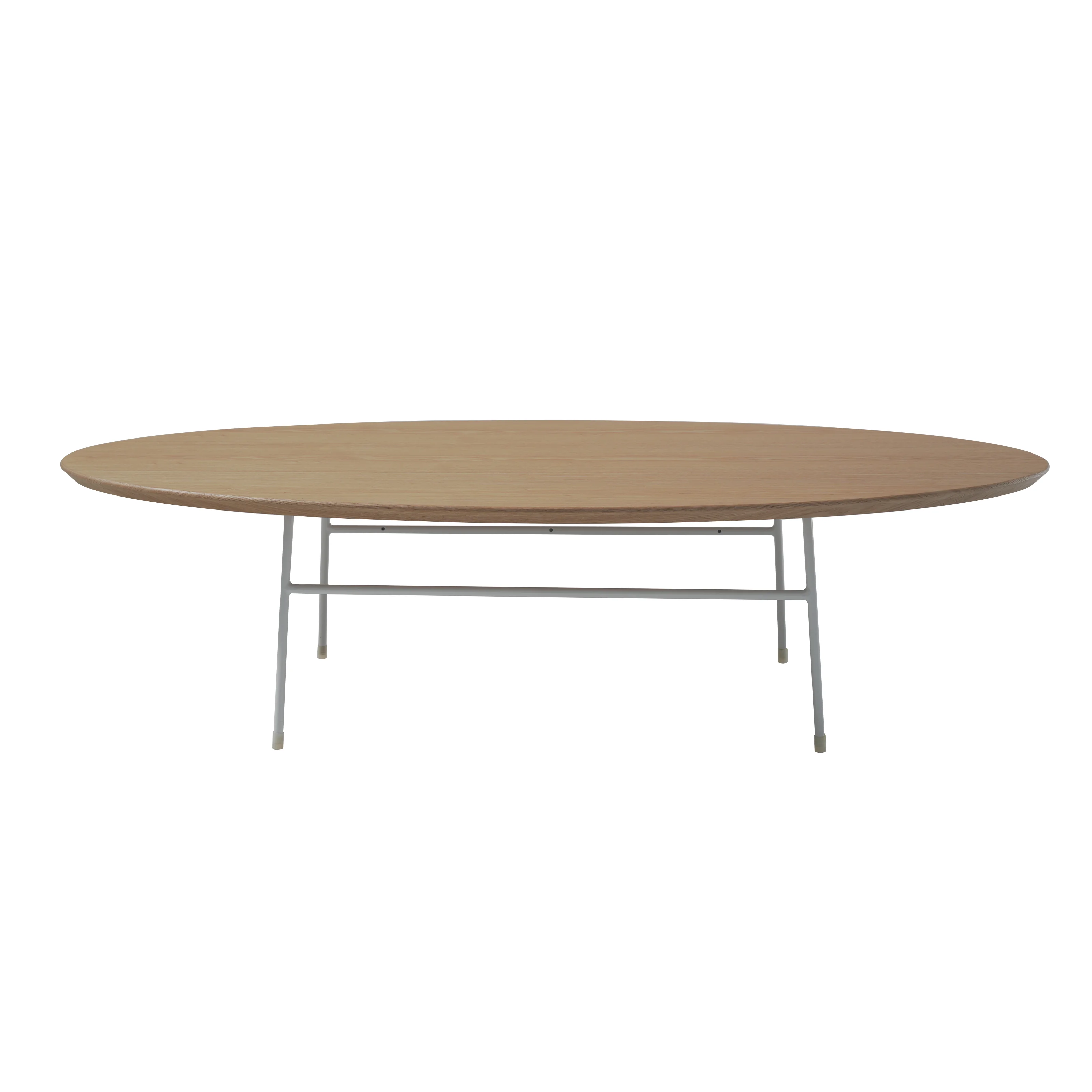 Rossmore Oval Coffee Table with Ash Veneer Top and White Powder Coated Steel Frame in Natural Wood