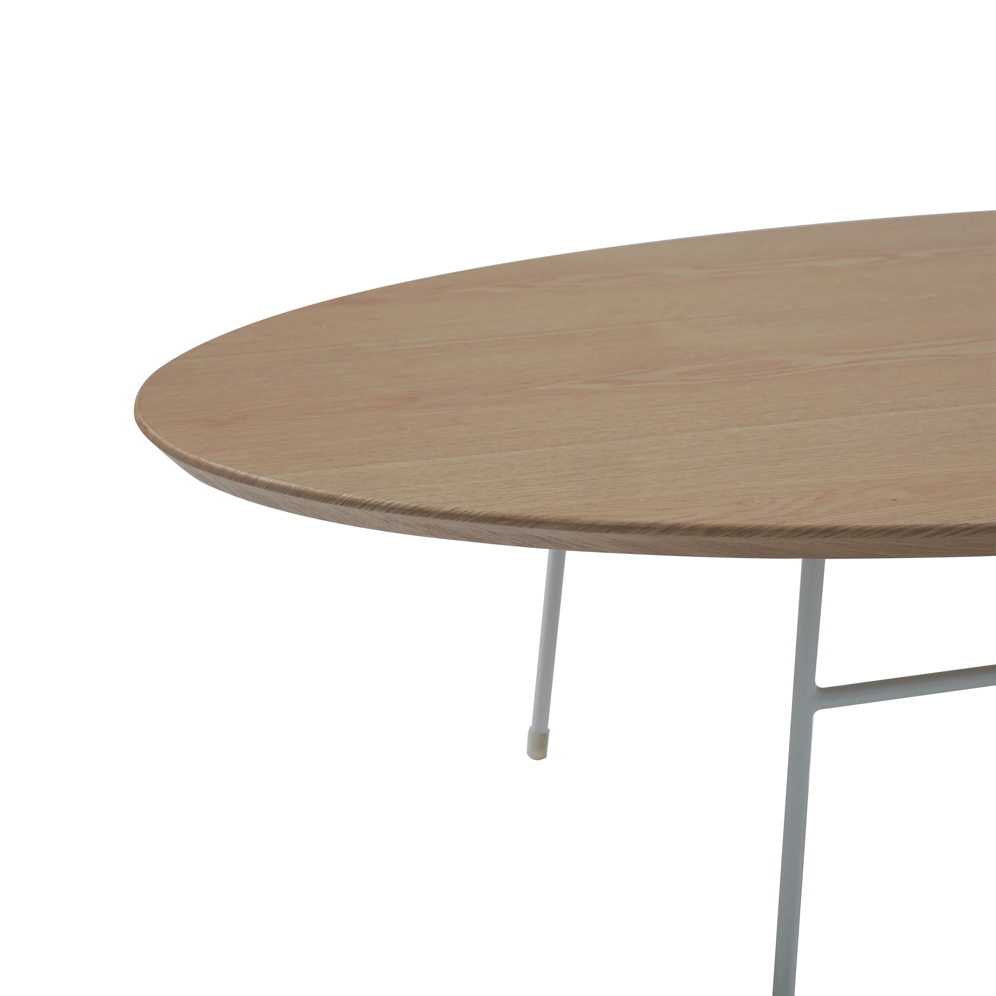 Rossmore Oval Coffee Table with Ash Veneer Top and White Powder Coated Steel Frame in Natural Wood