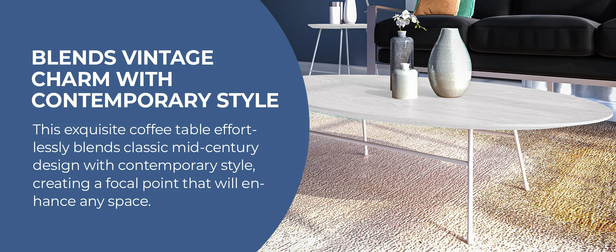 Rossmore Oval Coffee Table with Ash Veneer Top and White Powder Coated Steel Frame in White