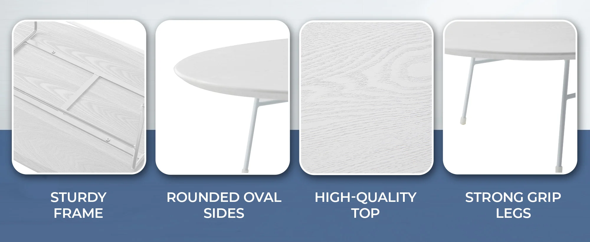 Rossmore Oval Coffee Table with Ash Veneer Top and White Powder Coated Steel Frame in White