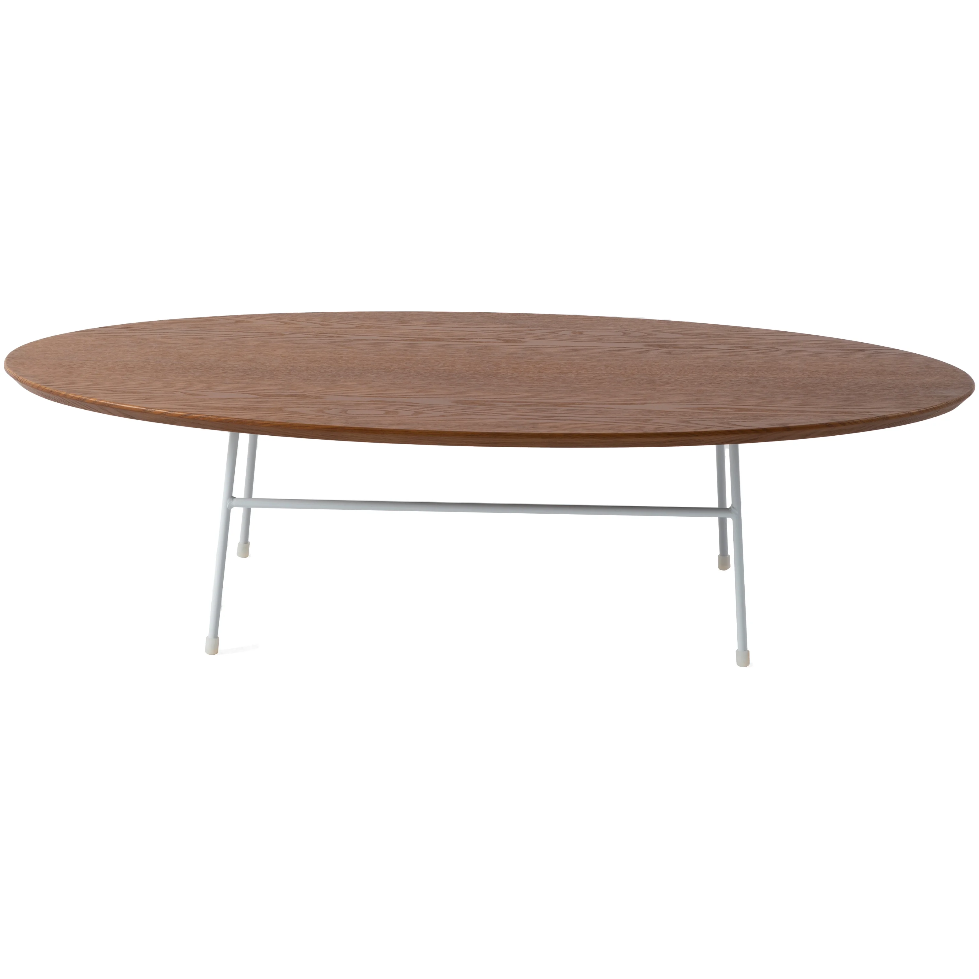 Rossmore Oval Coffee Table with Ash Veneer Top and White Powder Coated Steel Frame in Walnut