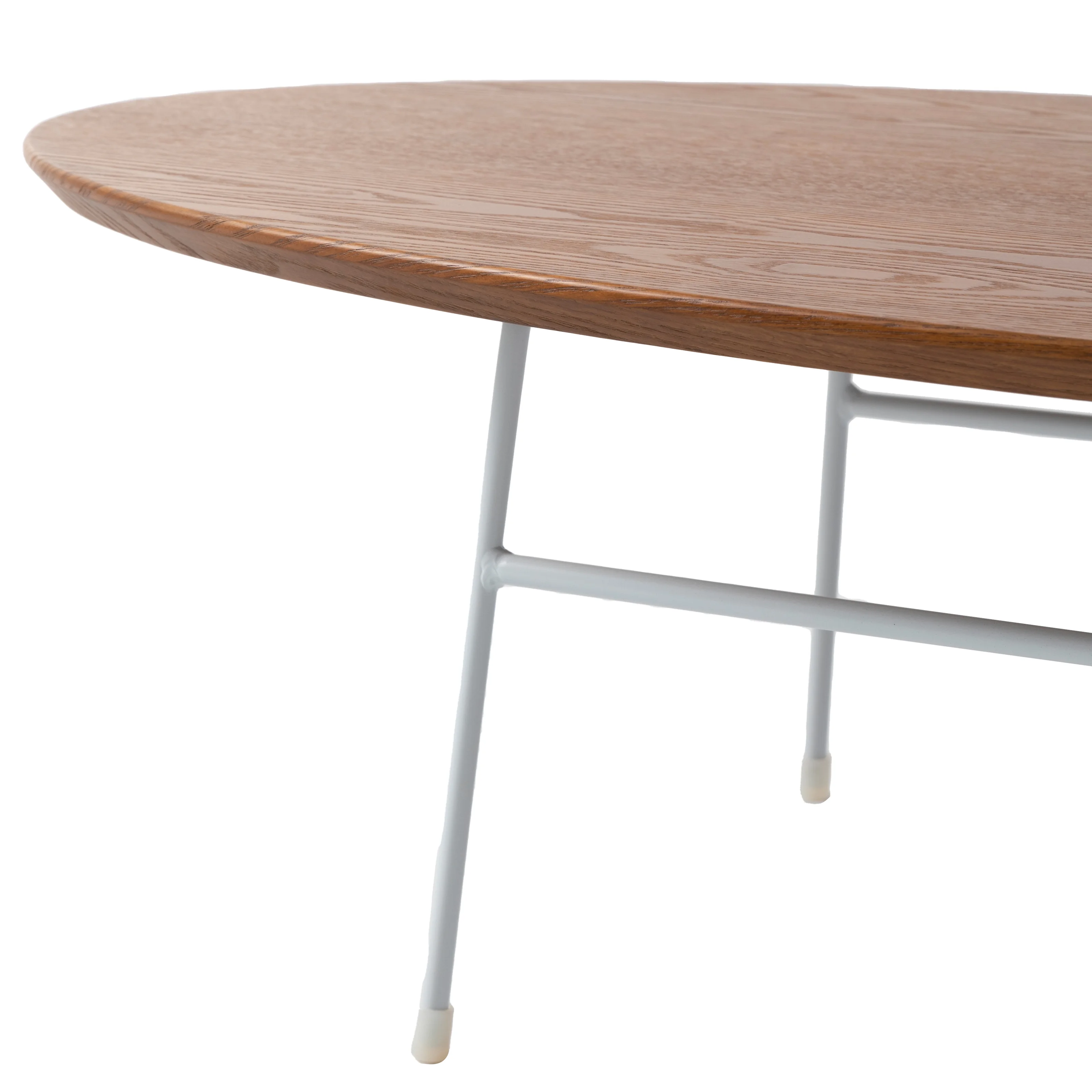 Rossmore Oval Coffee Table with Ash Veneer Top and White Powder Coated Steel Frame in Walnut