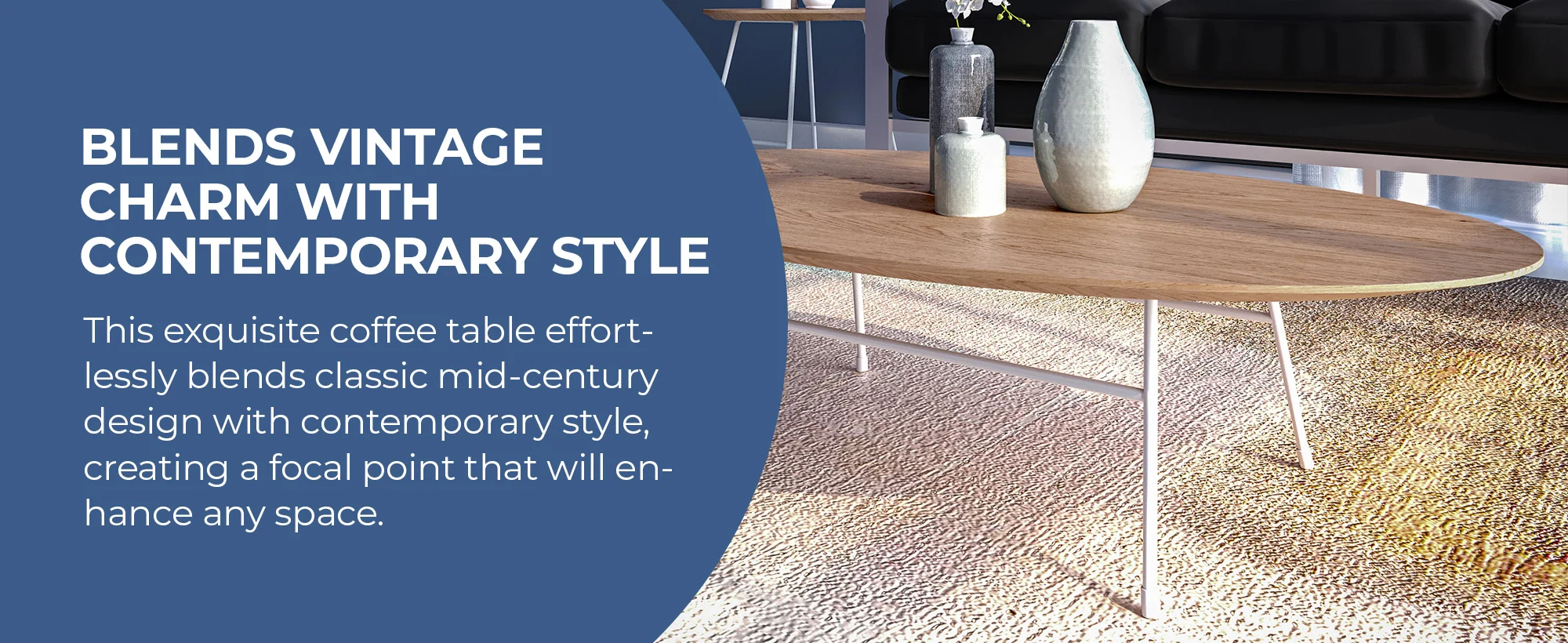 Rossmore Oval Coffee Table with Ash Veneer Top and White Powder Coated Steel Frame in Walnut