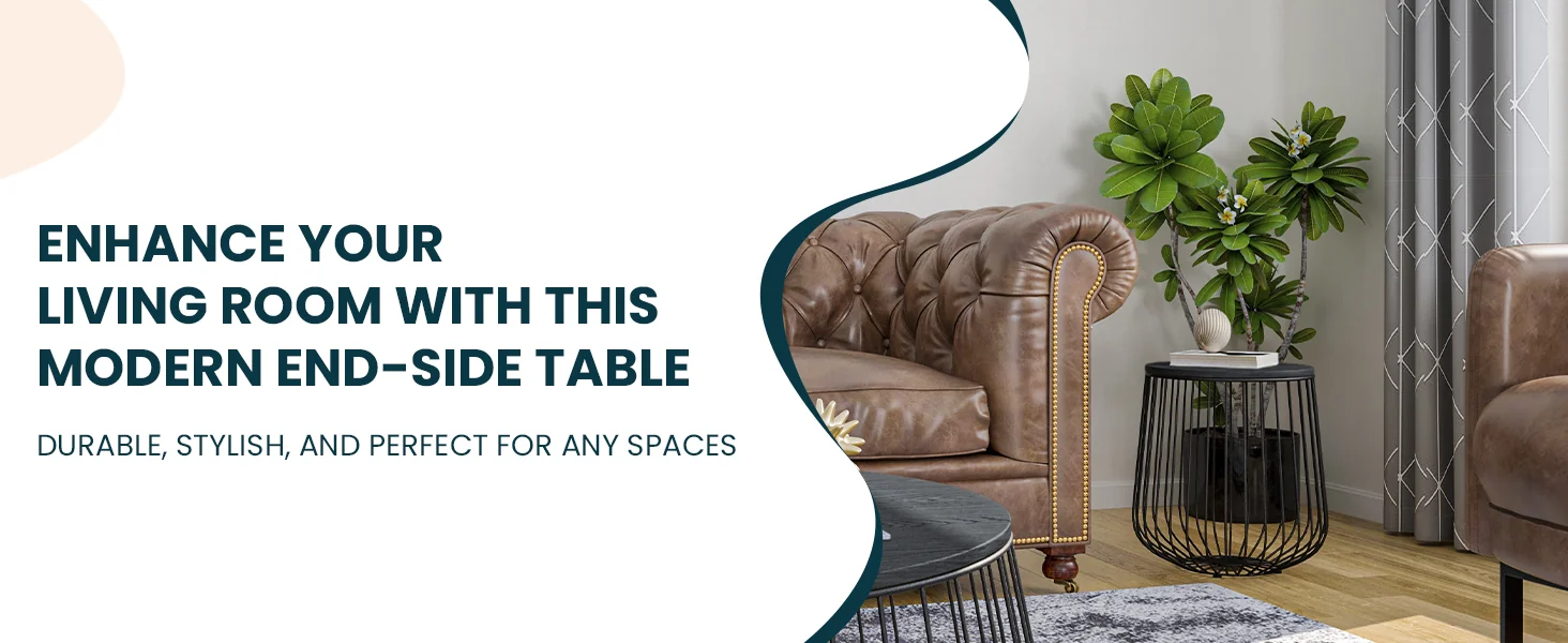 Runswick Modern Wood Top End Table With Metal Base in Black