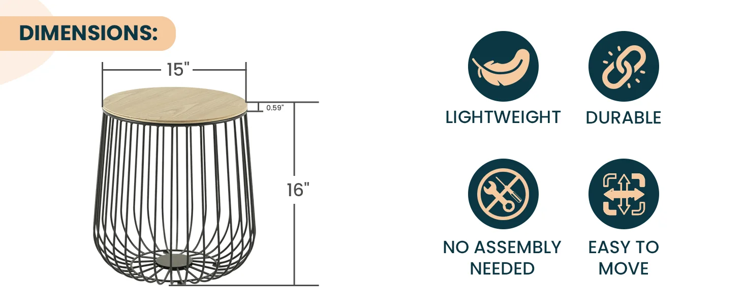 Runswick Modern Wood Top End Table With Metal Base in Natural Wood