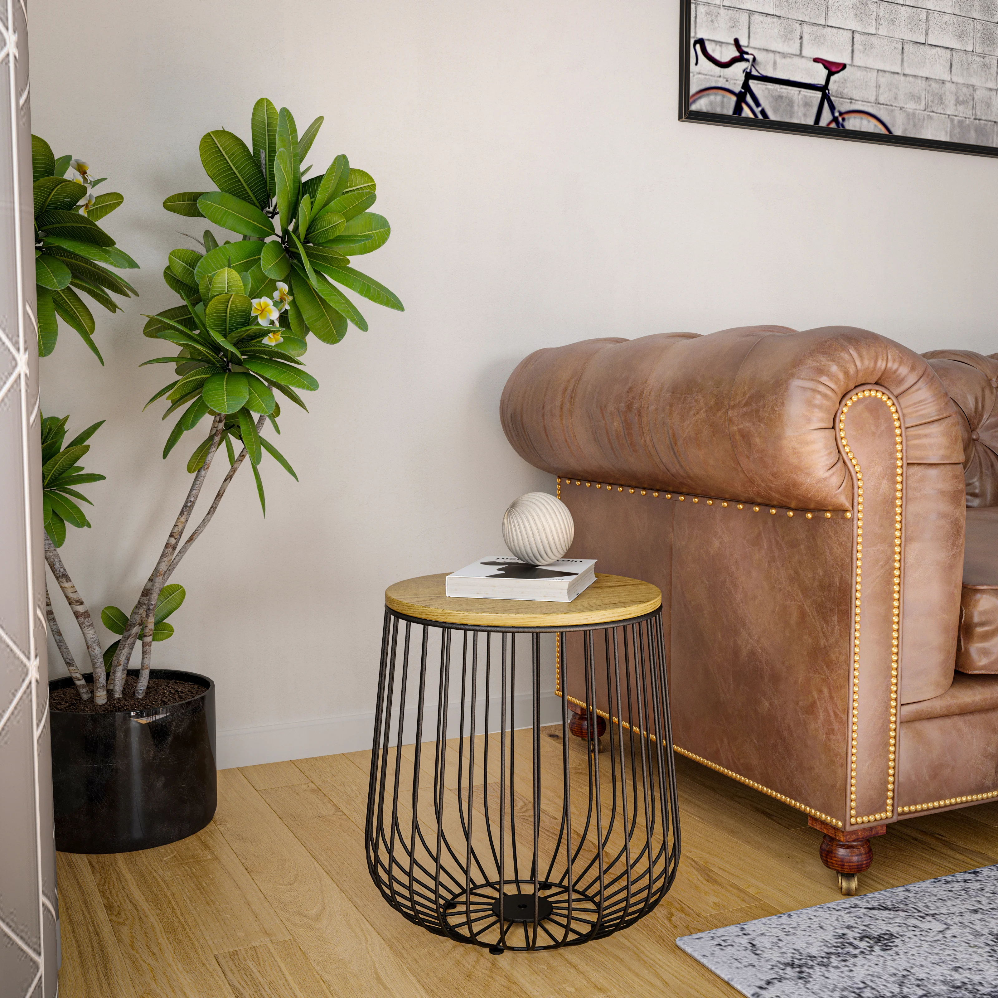 Runswick Modern Wood Top End Table With Metal Base in Natural Wood