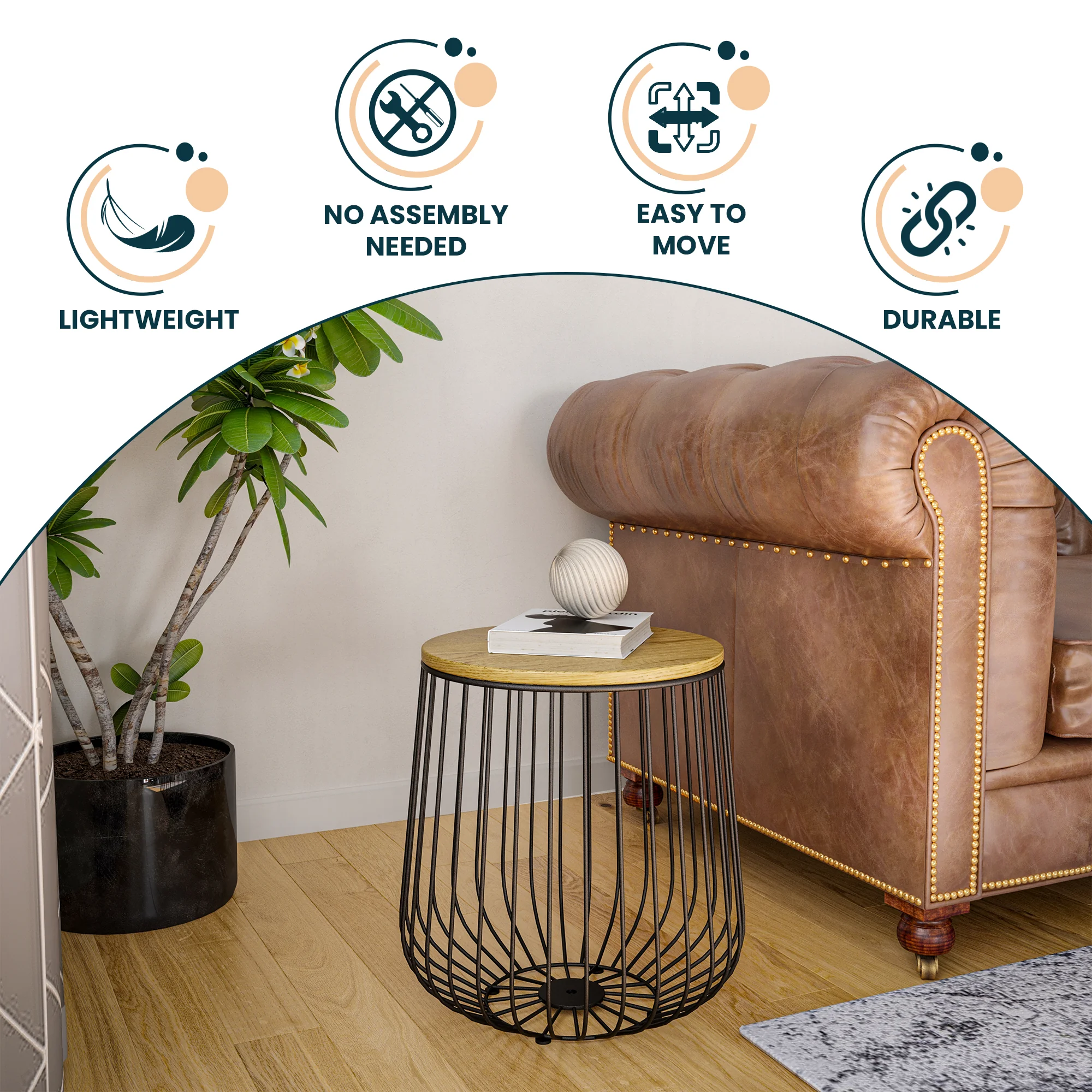 Runswick Modern Wood Top End Table With Metal Base in Natural Wood