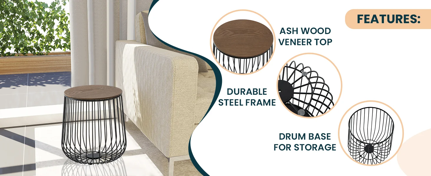 Runswick Modern Wood Top End Table With Metal Base in Walnut