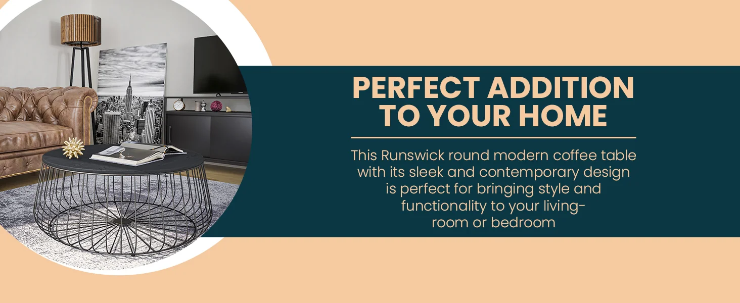 Runswick Modern Wood Top Coffee Table With Metal Base