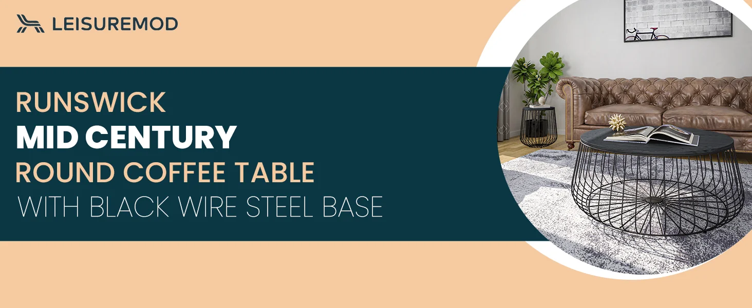 Runswick Modern Wood Top Coffee Table With Metal Base