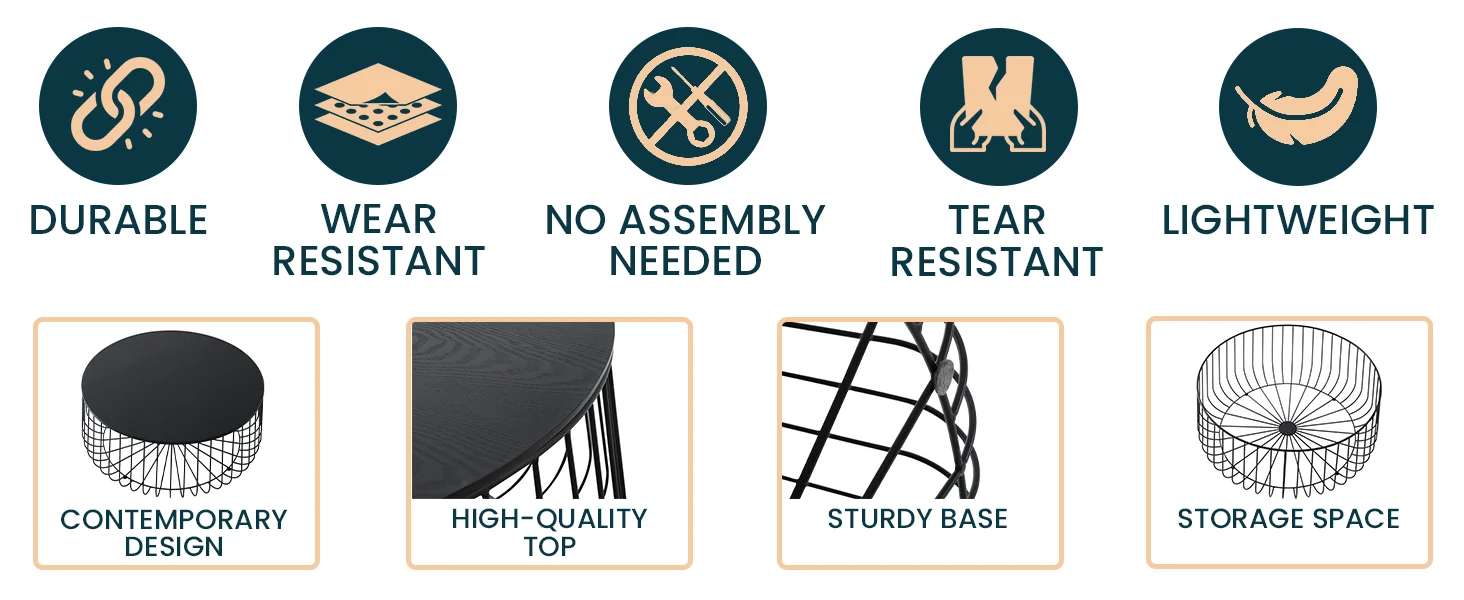 Runswick Modern Wood Top Coffee Table With Metal Base