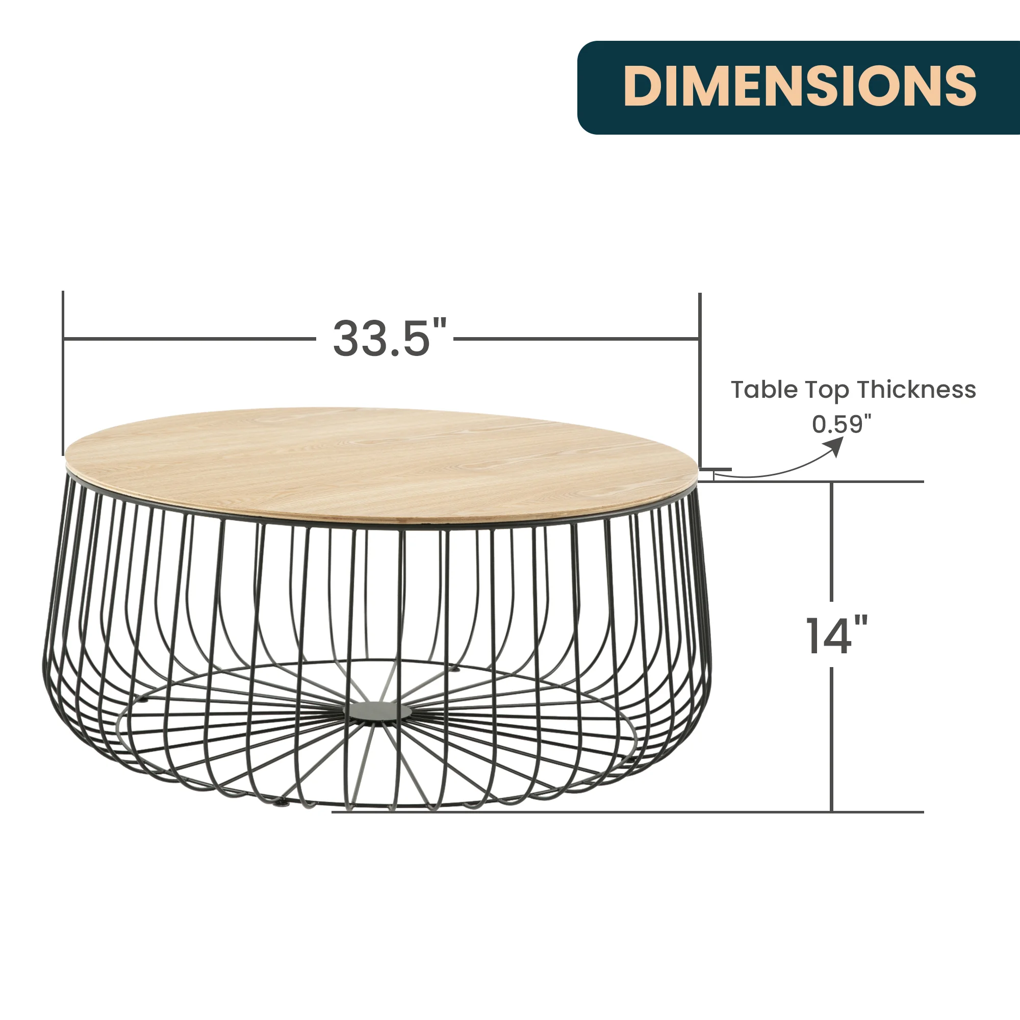 Runswick Modern Wood Top Coffee Table With Metal Base