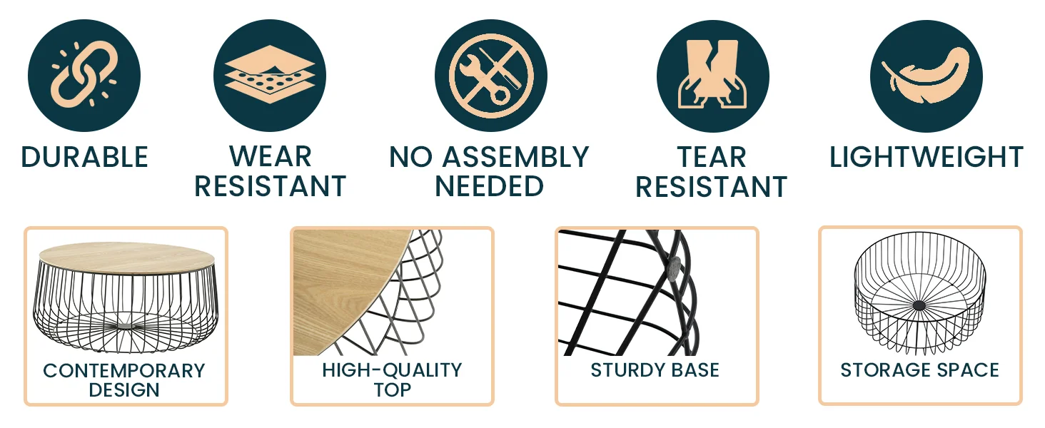 Runswick Modern Wood Top Coffee Table With Metal Base