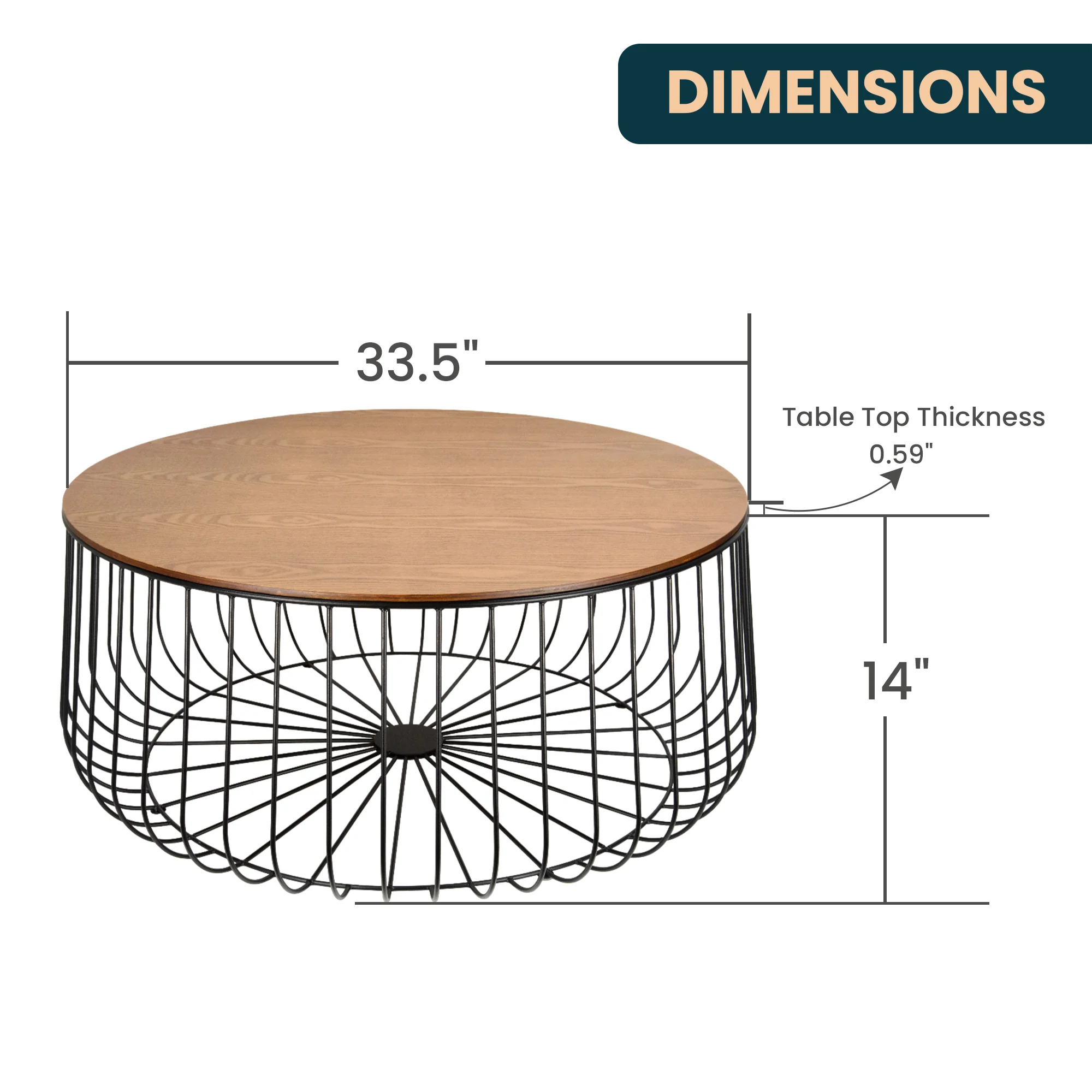 Runswick Modern Wood Top Coffee Table With Metal Base