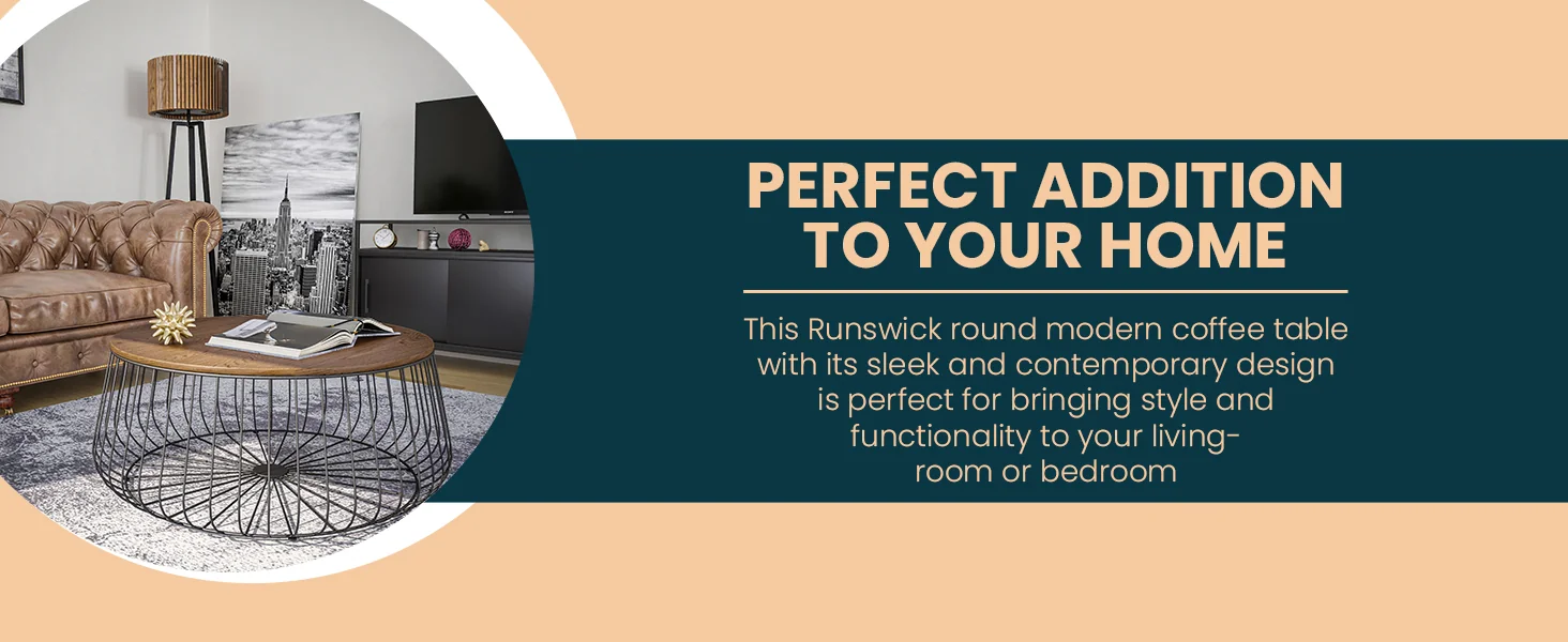 Runswick Modern Wood Top Coffee Table With Metal Base