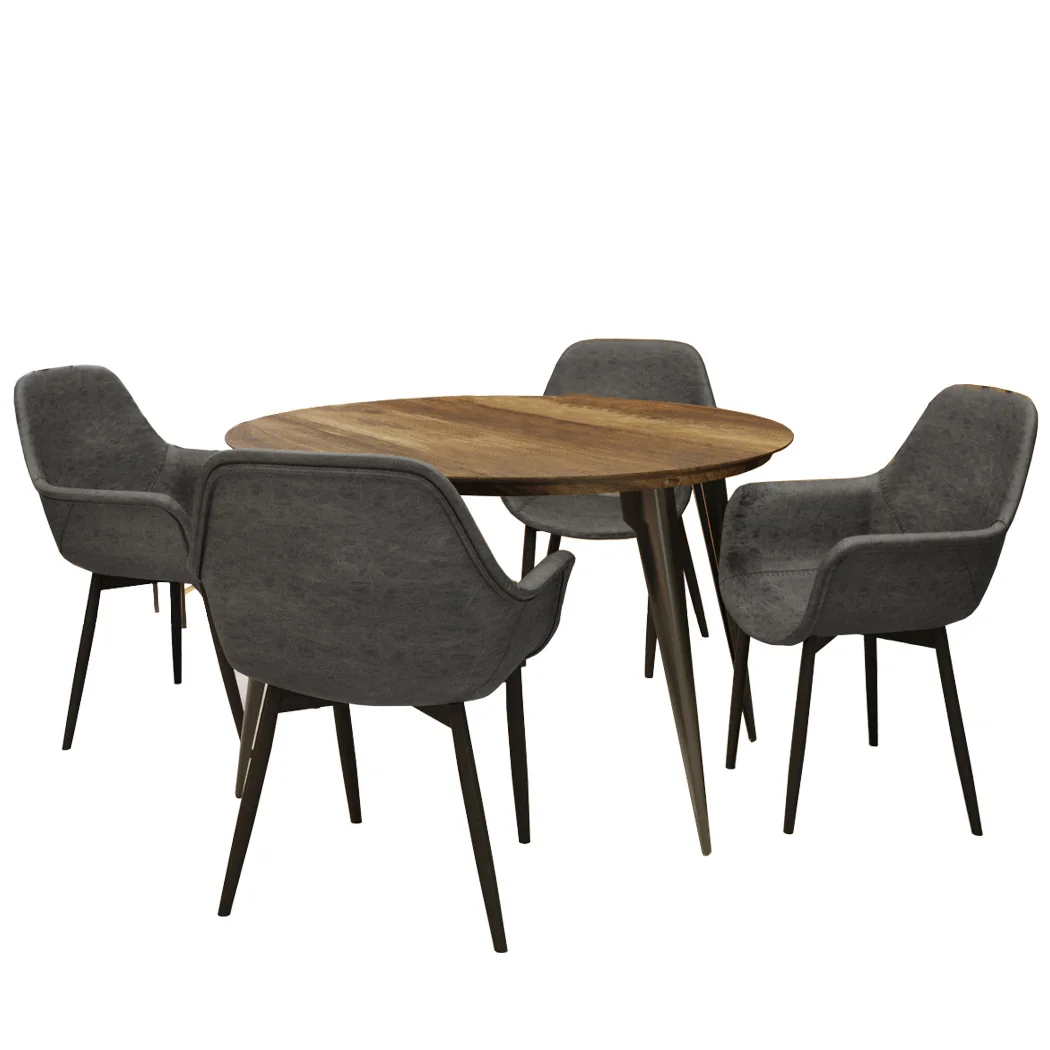 5-Piece Dining Set 47" Round Dining Table 4 Leather Dining Chairs in Brown/Black