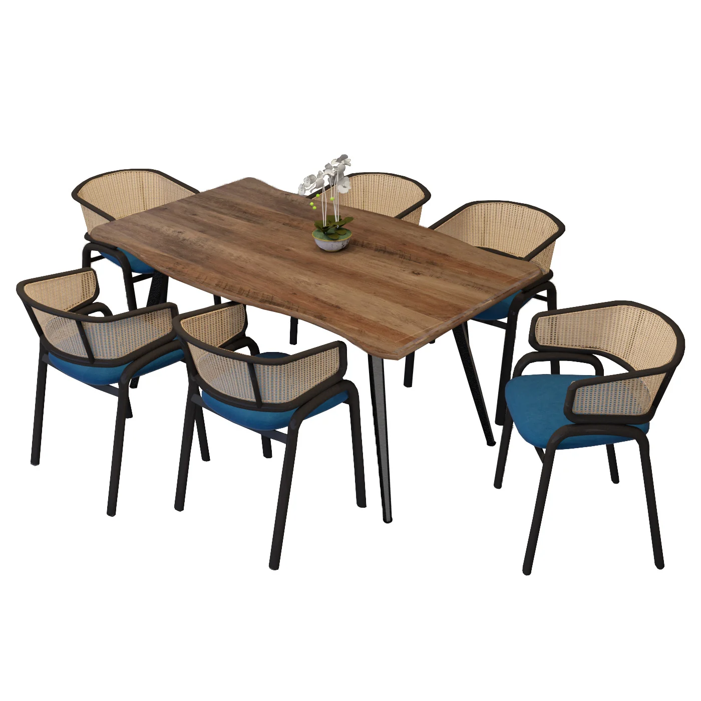 7-pc Dining Set Ravenna Colle...6 Ervilla Chairs in Dark Brown-Navy Blue