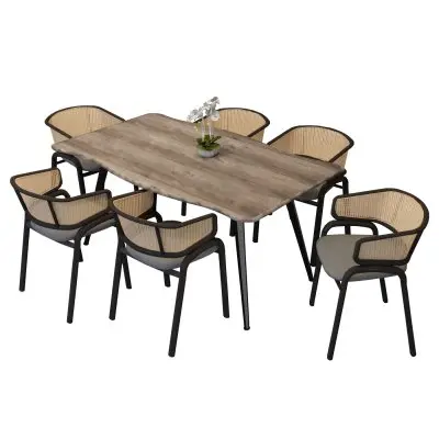 7-pc Dining Set Ravenna Colle...d 6 Ervilla Chairs in Weathered Oak-Grey