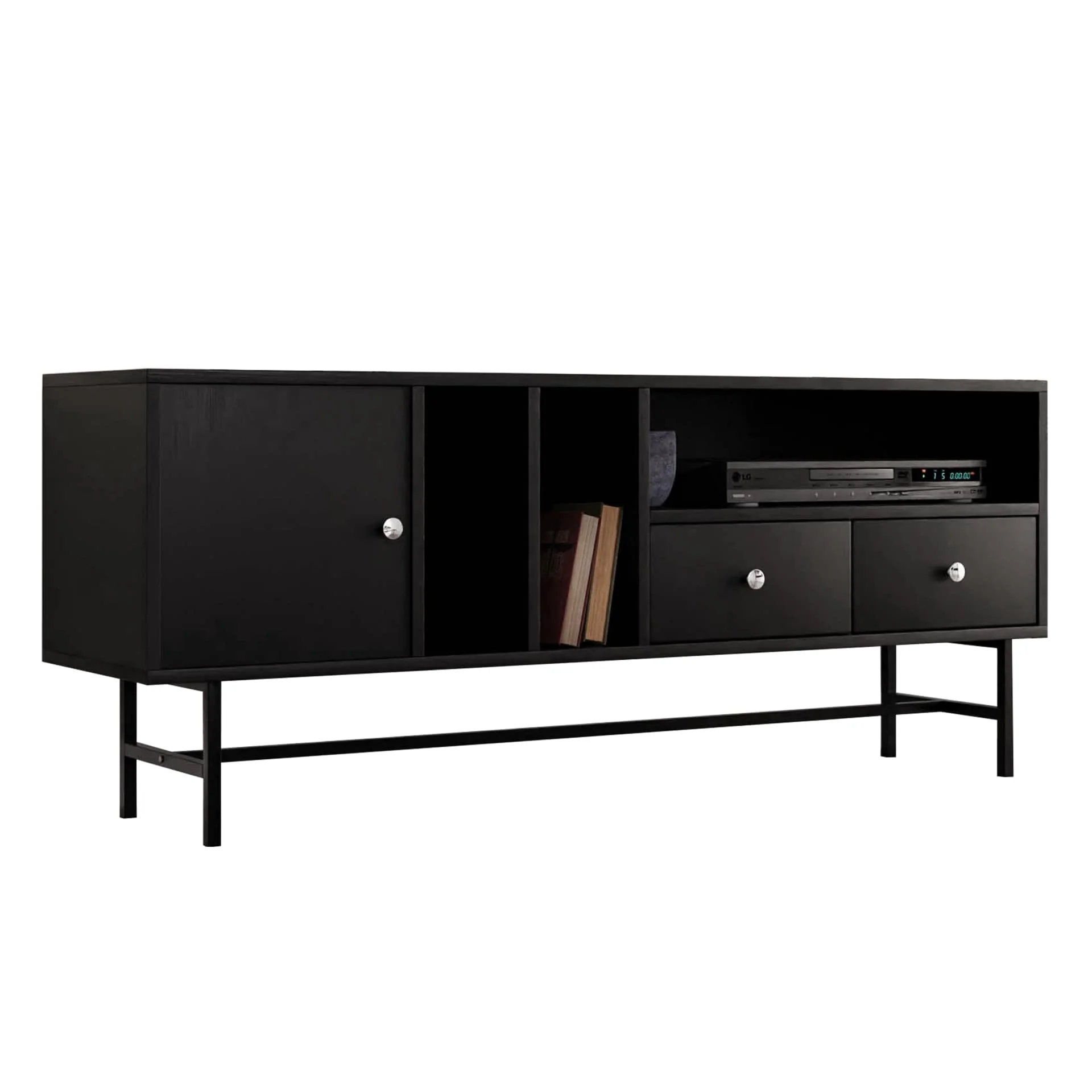 Rochester Modern Rectangular TV Stand with Enclosed Storage and Powder Coated Iron Legs