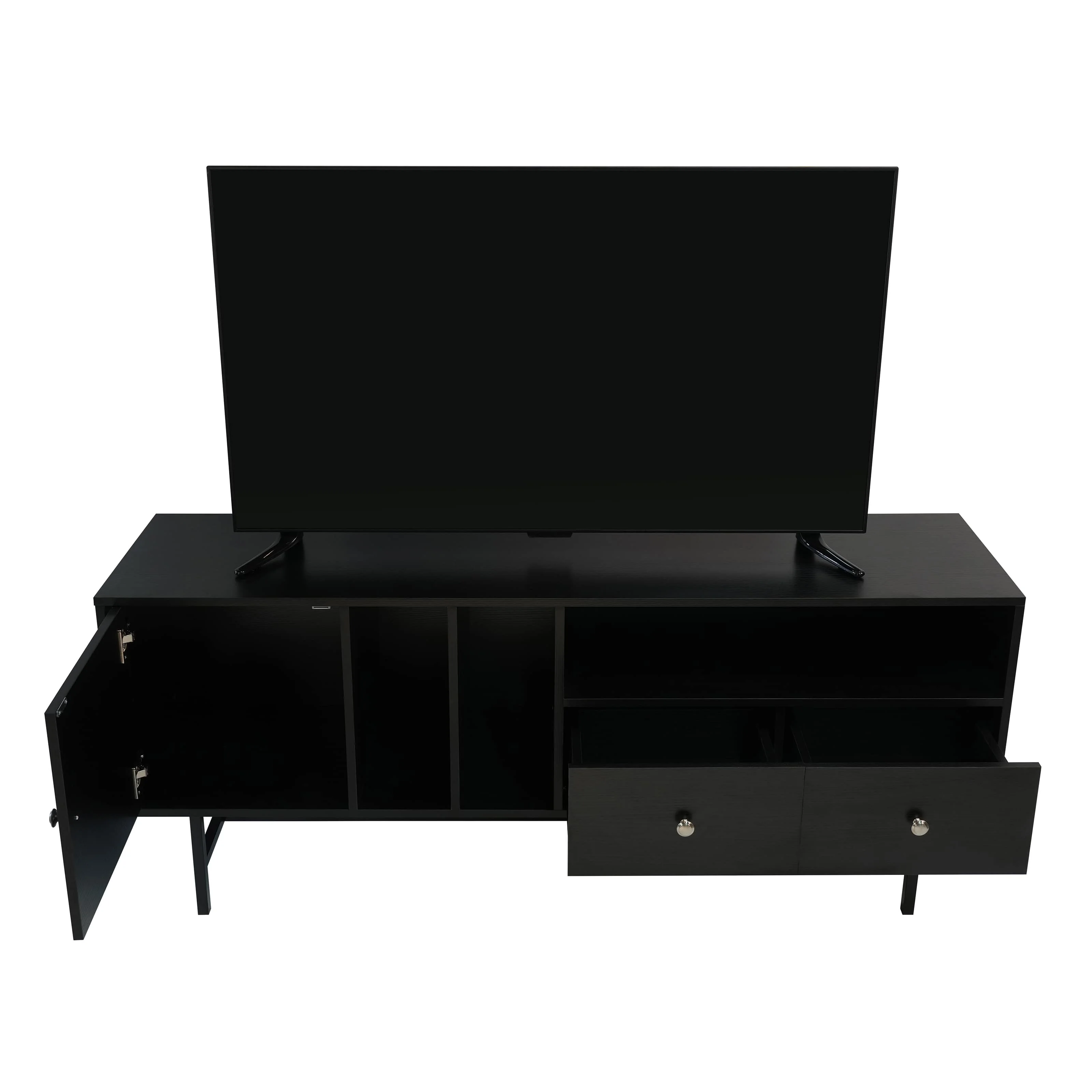 Rochester Modern Rectangular TV Stand with Enclosed Storage and Powder Coated Iron Legs
