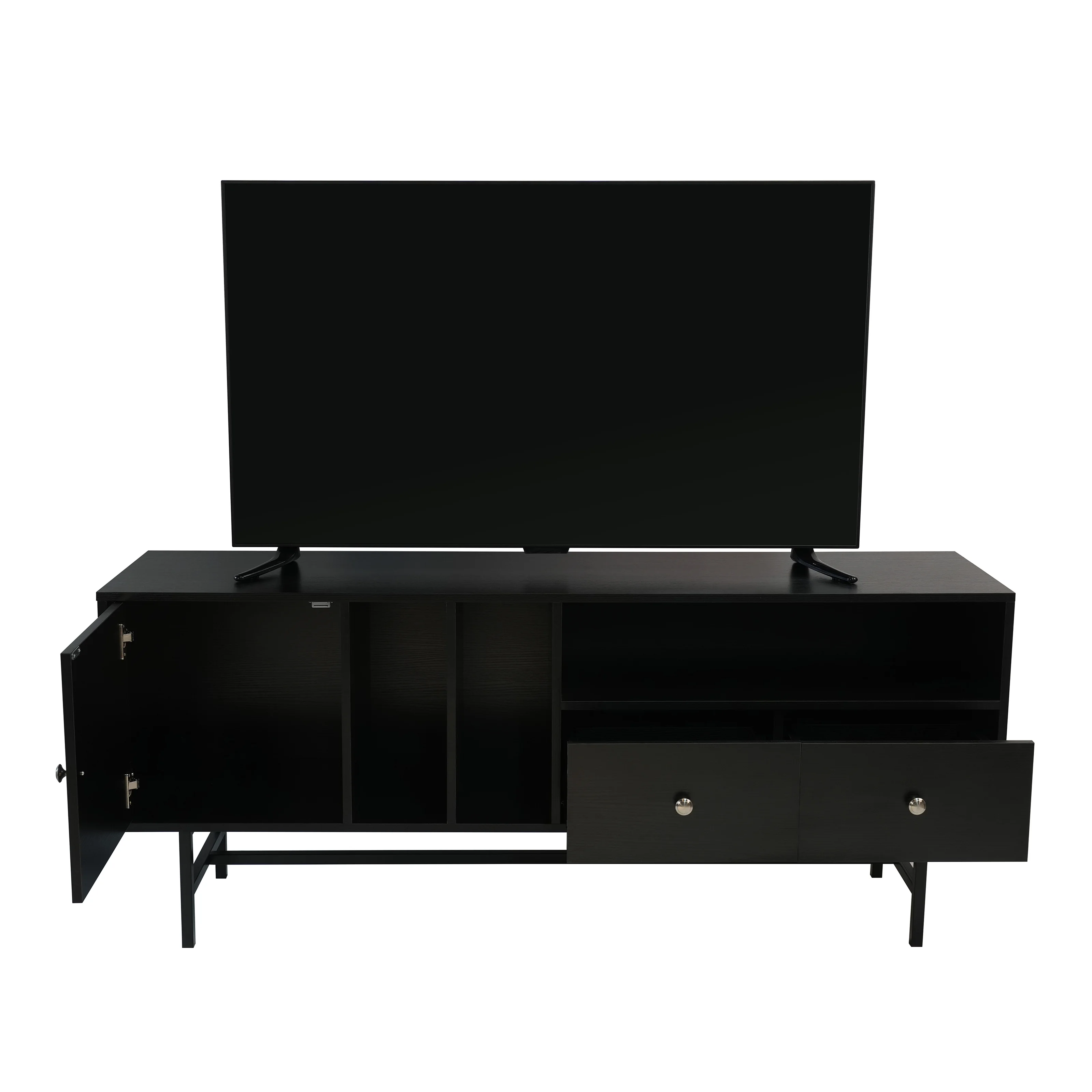 Rochester Modern Rectangular TV Stand with Enclosed Storage and Powder Coated Iron Legs