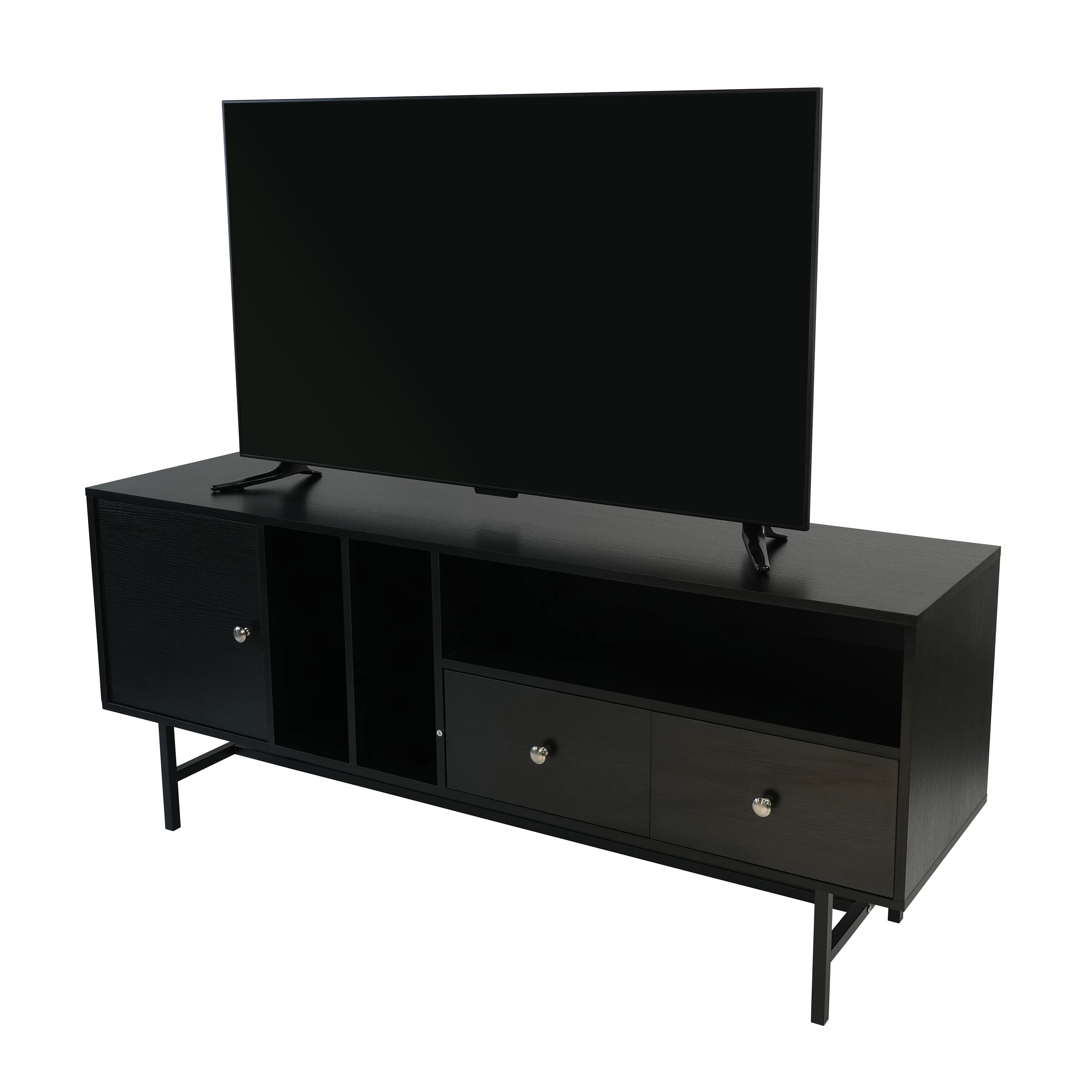 Rochester Modern Rectangular TV Stand with Enclosed Storage and Powder Coated Iron Legs