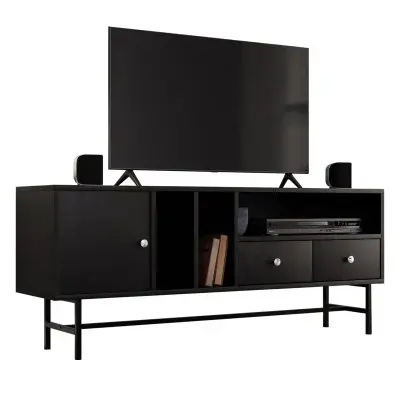 Rochester Modern Rectangular TV Stand with Enclosed Storage and Powder Coated Iron Legs