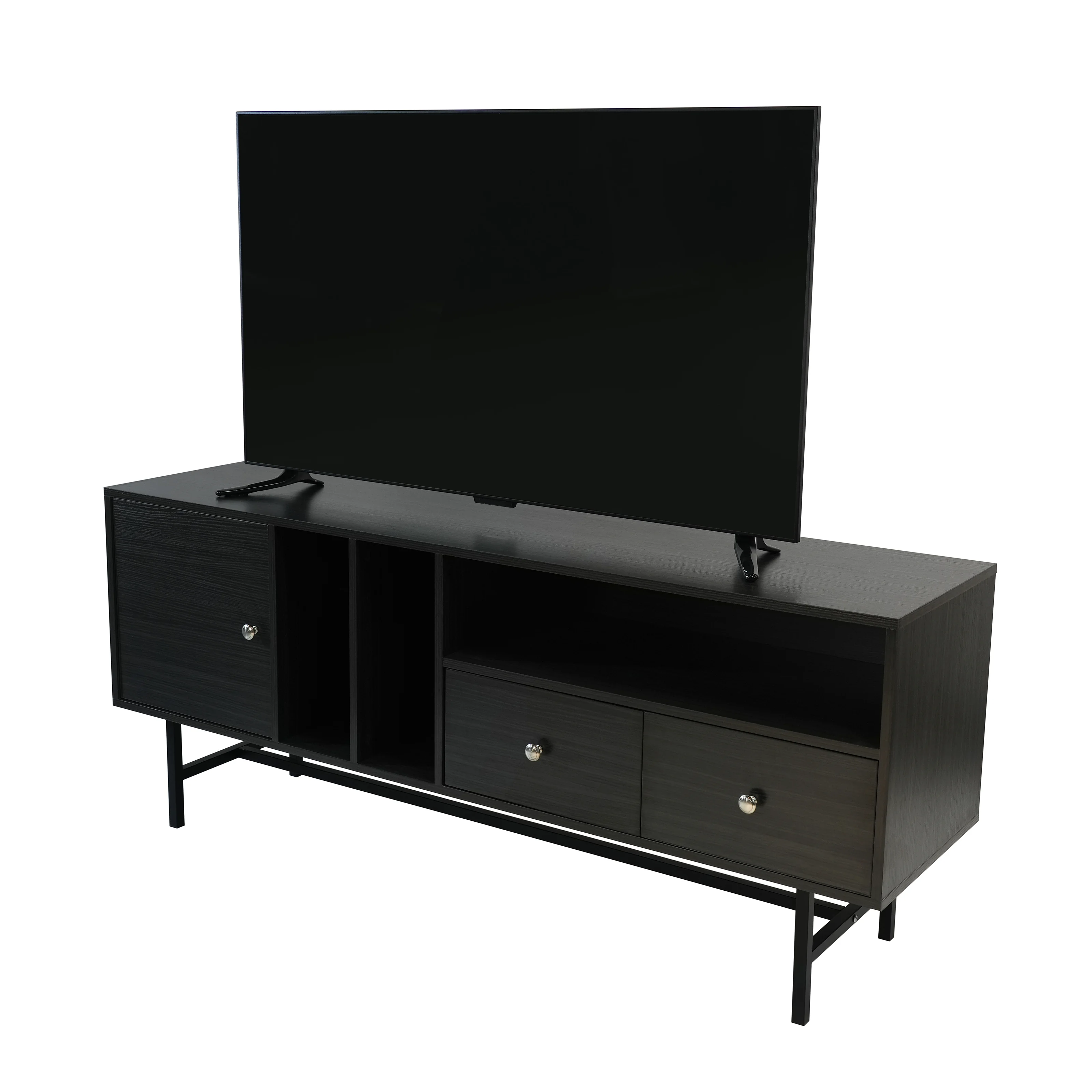 Rochester Modern Rectangular TV Stand with Enclosed Storage and Powder Coated Iron Legs