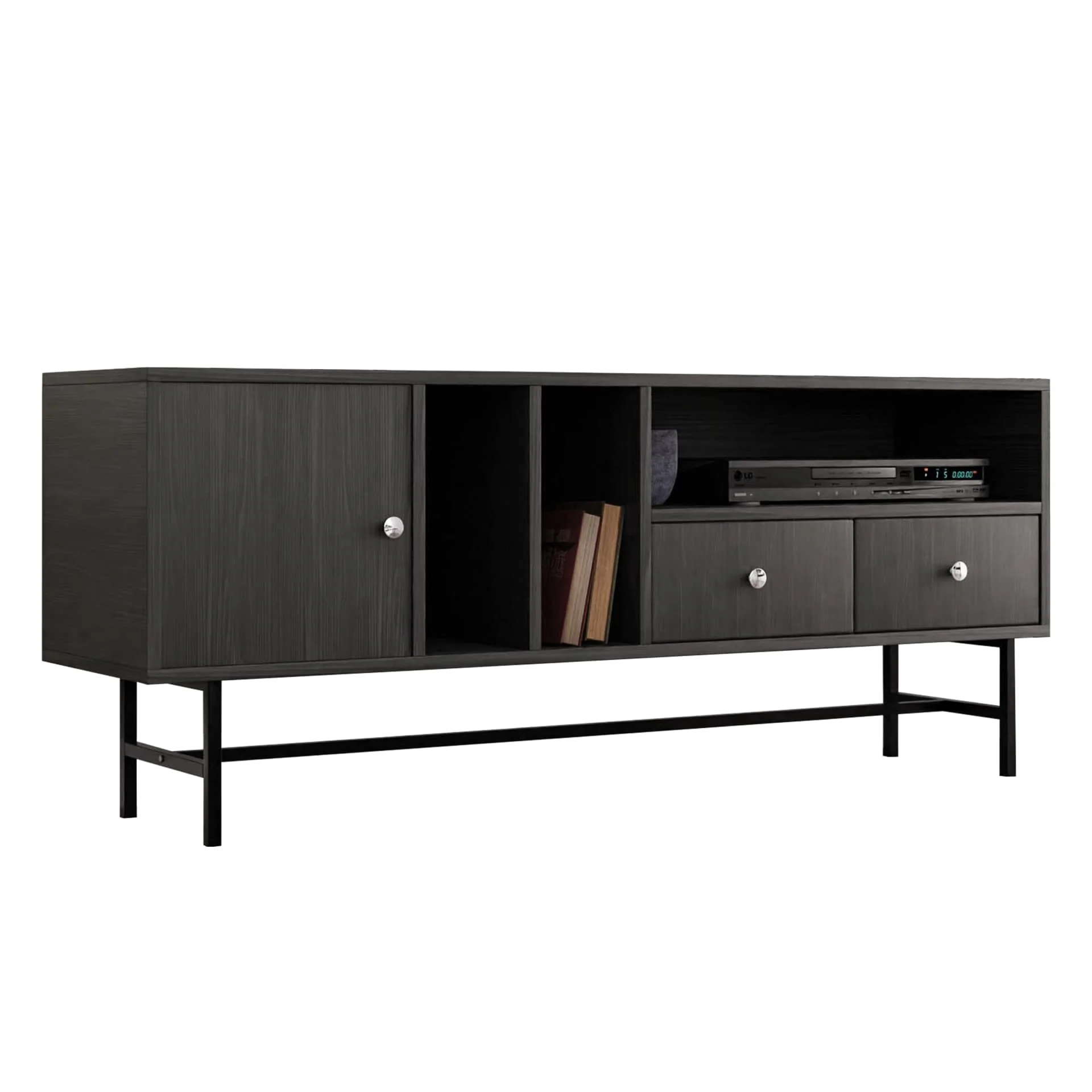 Rochester Modern Rectangular TV Stand with Enclosed Storage and Powder Coated Iron Legs