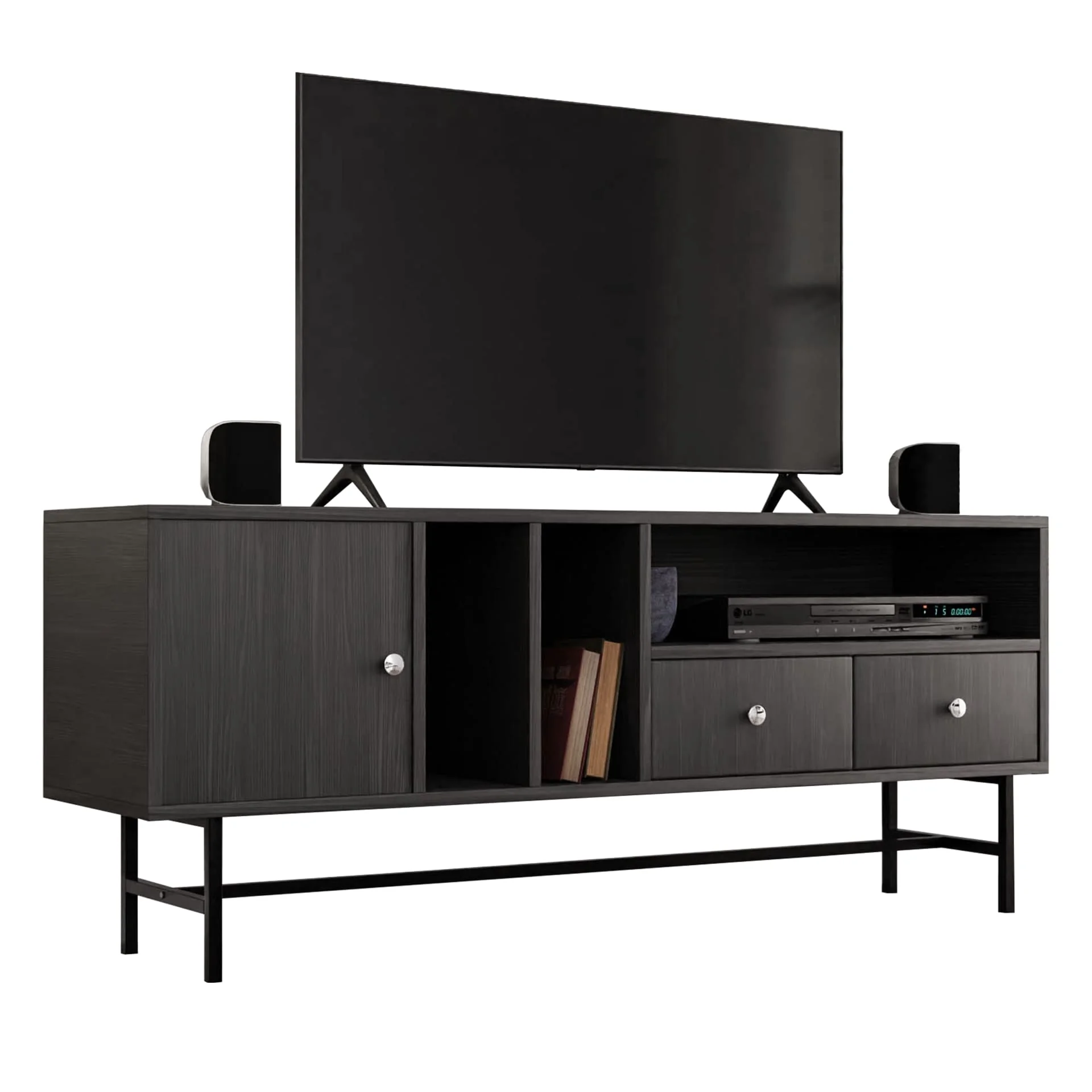 Rochester Modern Rectangular TV Stand with Enclosed Storage and Powder Coated Iron Legs