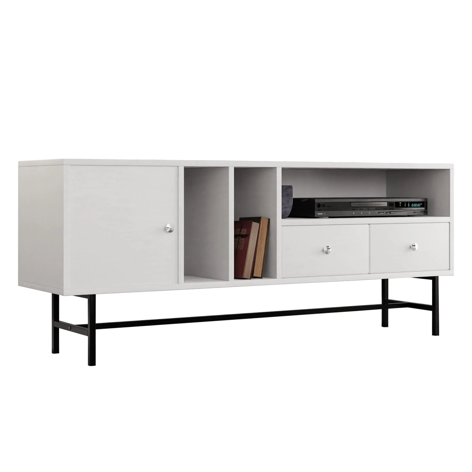 Rochester Modern Rectangular TV Stand with Enclosed Storage and Powder Coated Iron Legs