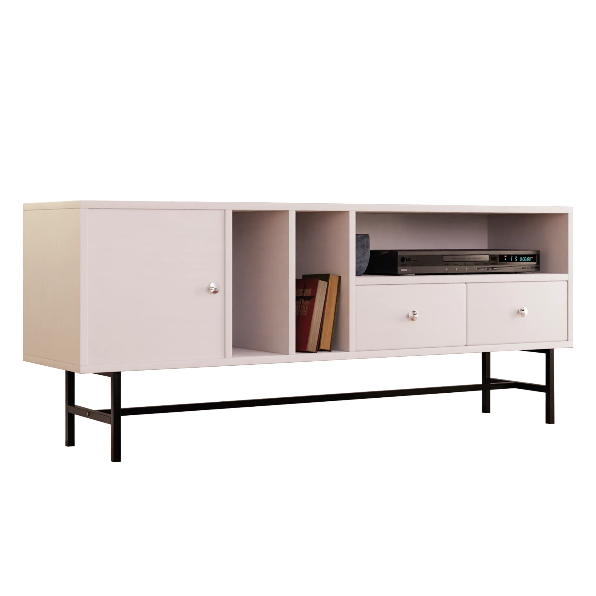 Rochester Modern Rectangular TV Stand with Enclosed Storage and Powder Coated Iron Legs