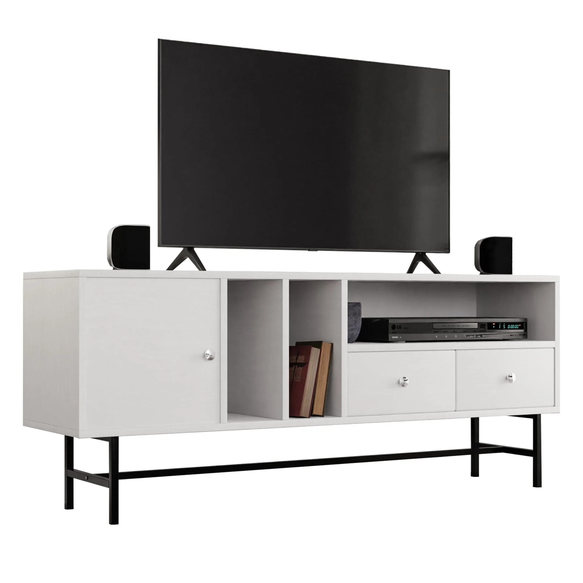 Rochester Modern Rectangular TV Stand with Enclosed Storage and Powder Coated Iron Legs