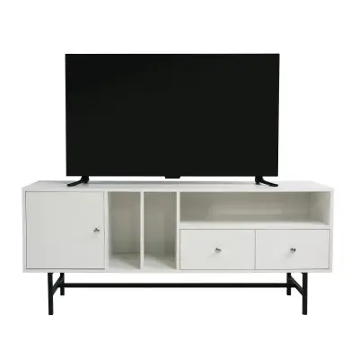 Rochester Modern Rectangular TV Stand with Enclosed Storage and Powder Coated Iron Legs