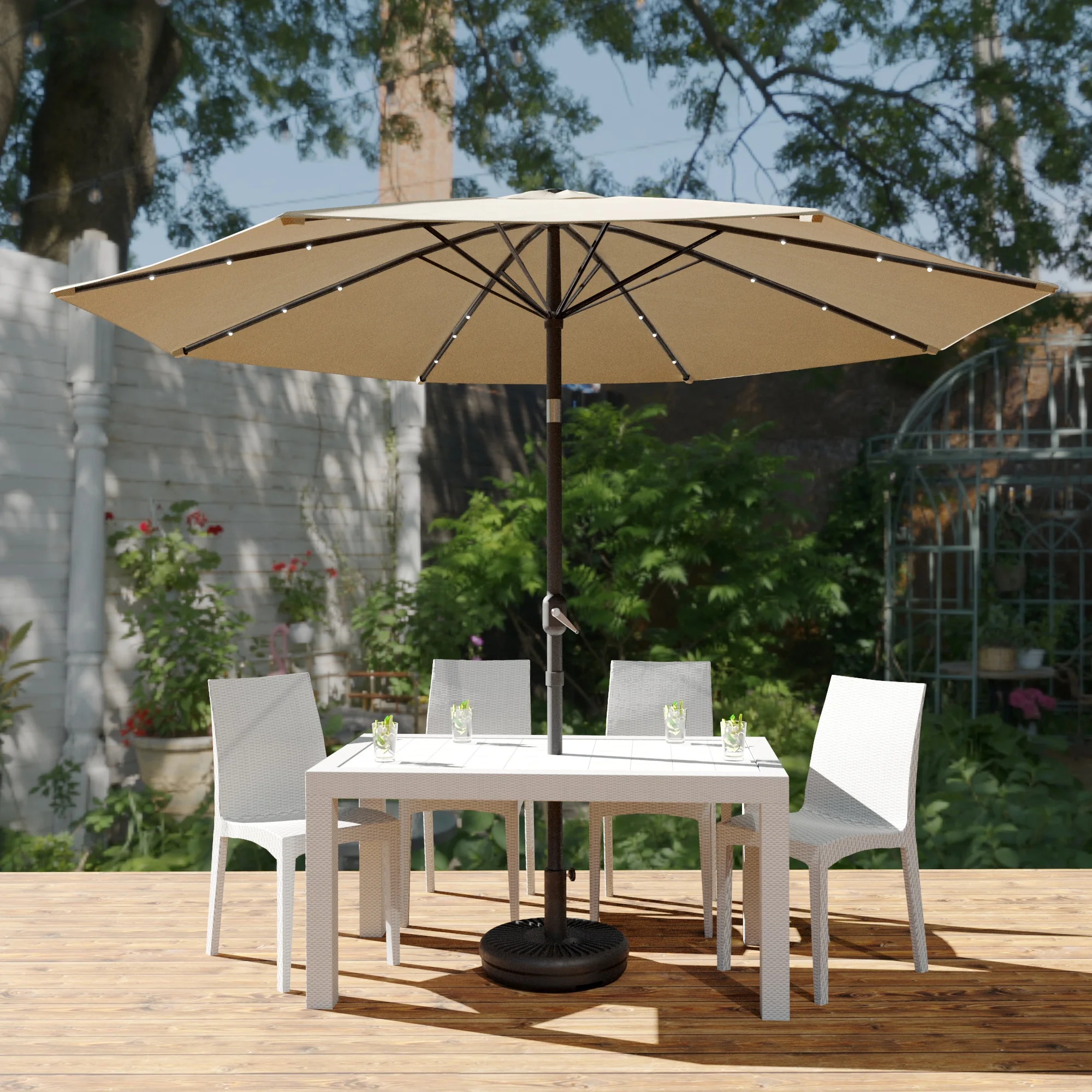 Sierra Outdoor Patio Umbrella with Base in Beige