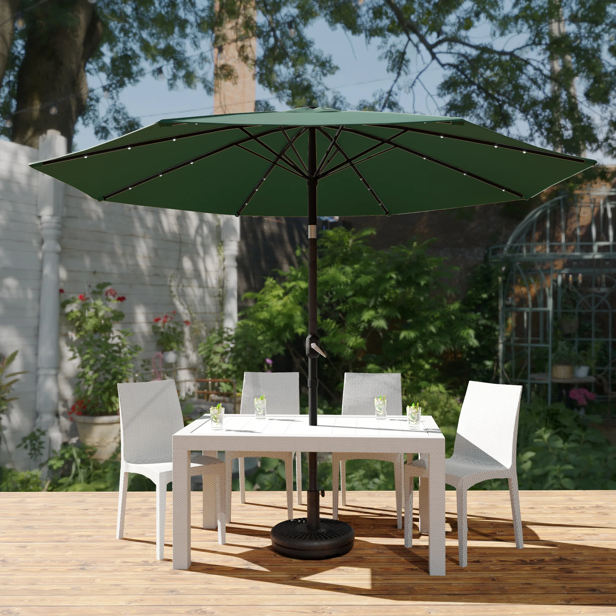 Sierra Outdoor Patio Umbrella with Base in Green