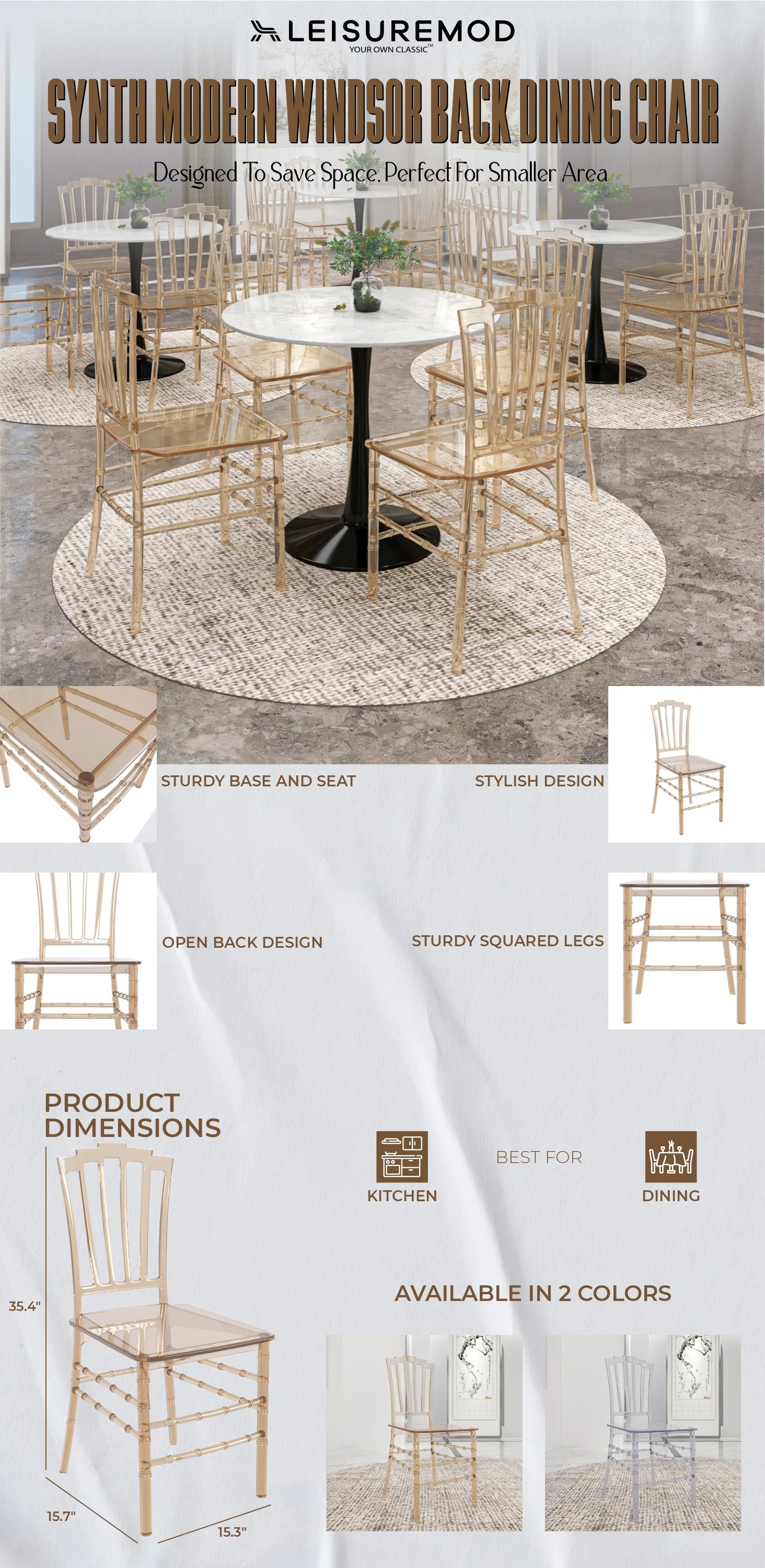 Synth Series Modern Dining Chair in Amber Set of 2