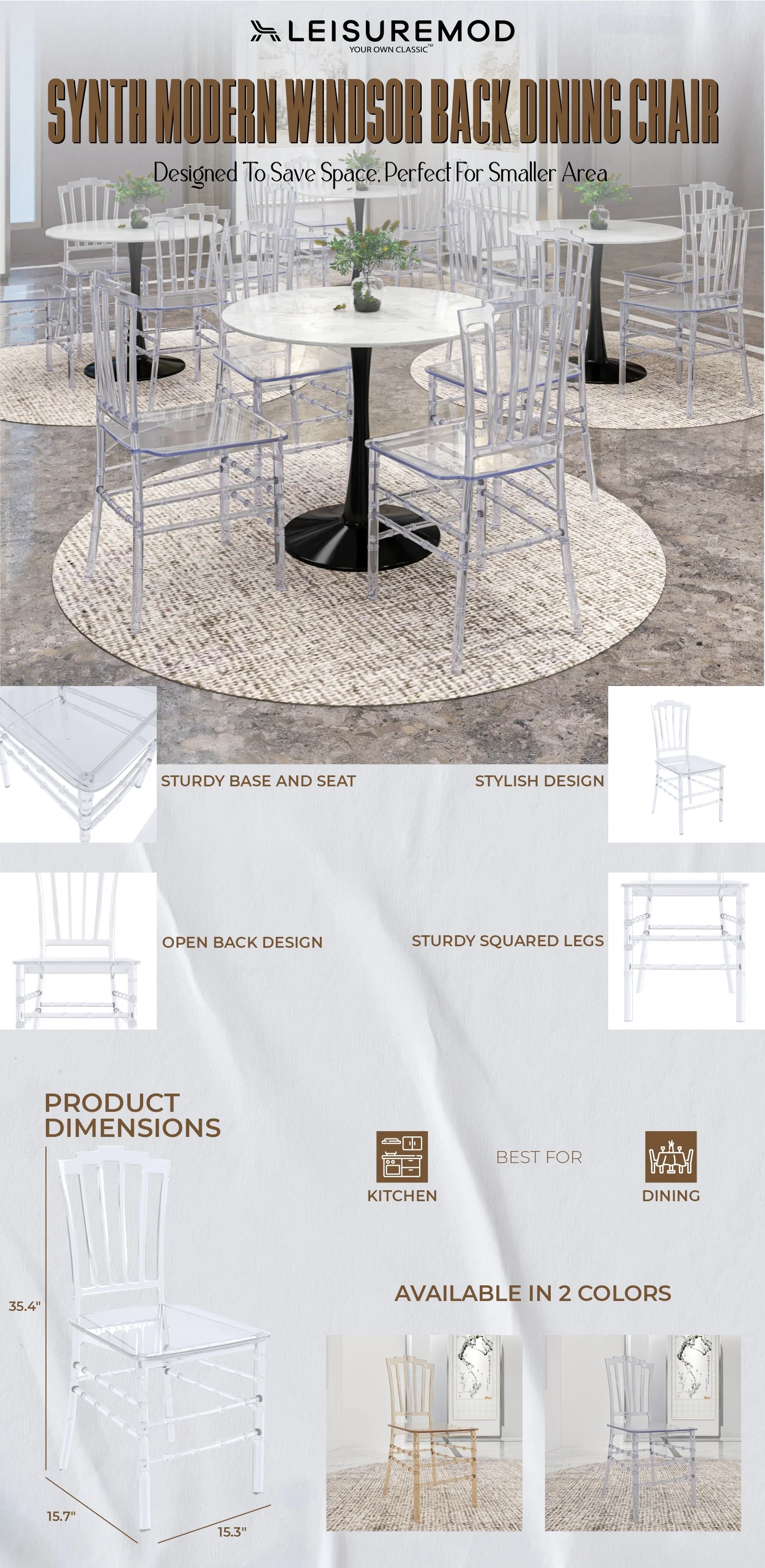 Synth Series Modern Dining Chair in Clear Set of 4