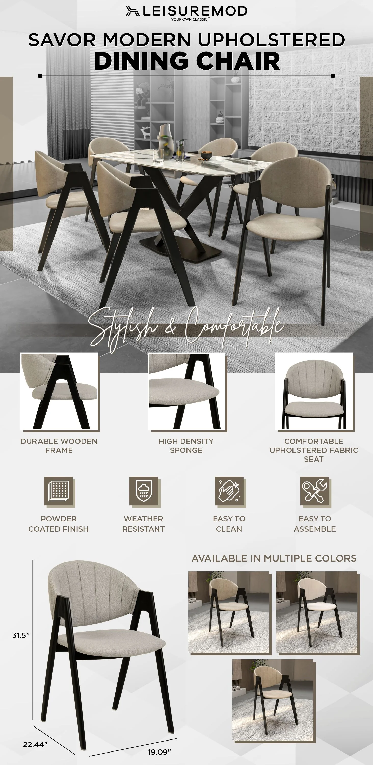 Savor Collection Modern Dining Chairin Grey