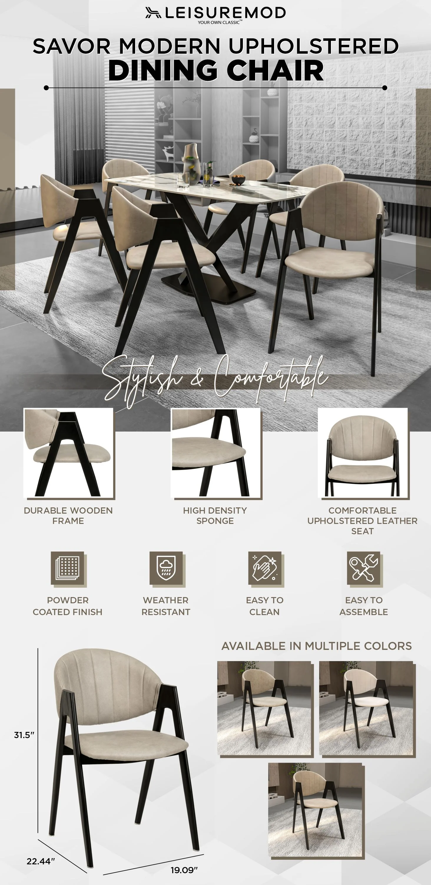 Savor Collection Modern Dining Chair in Toupe