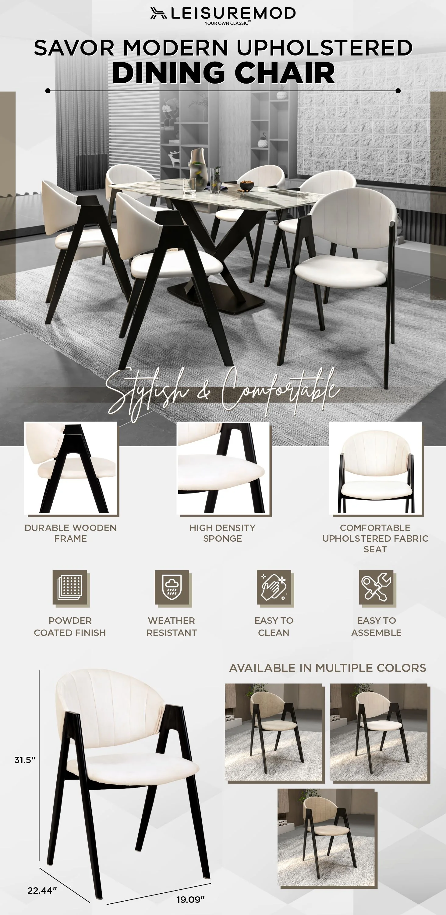 Savor Collection Modern Dining Chair in White