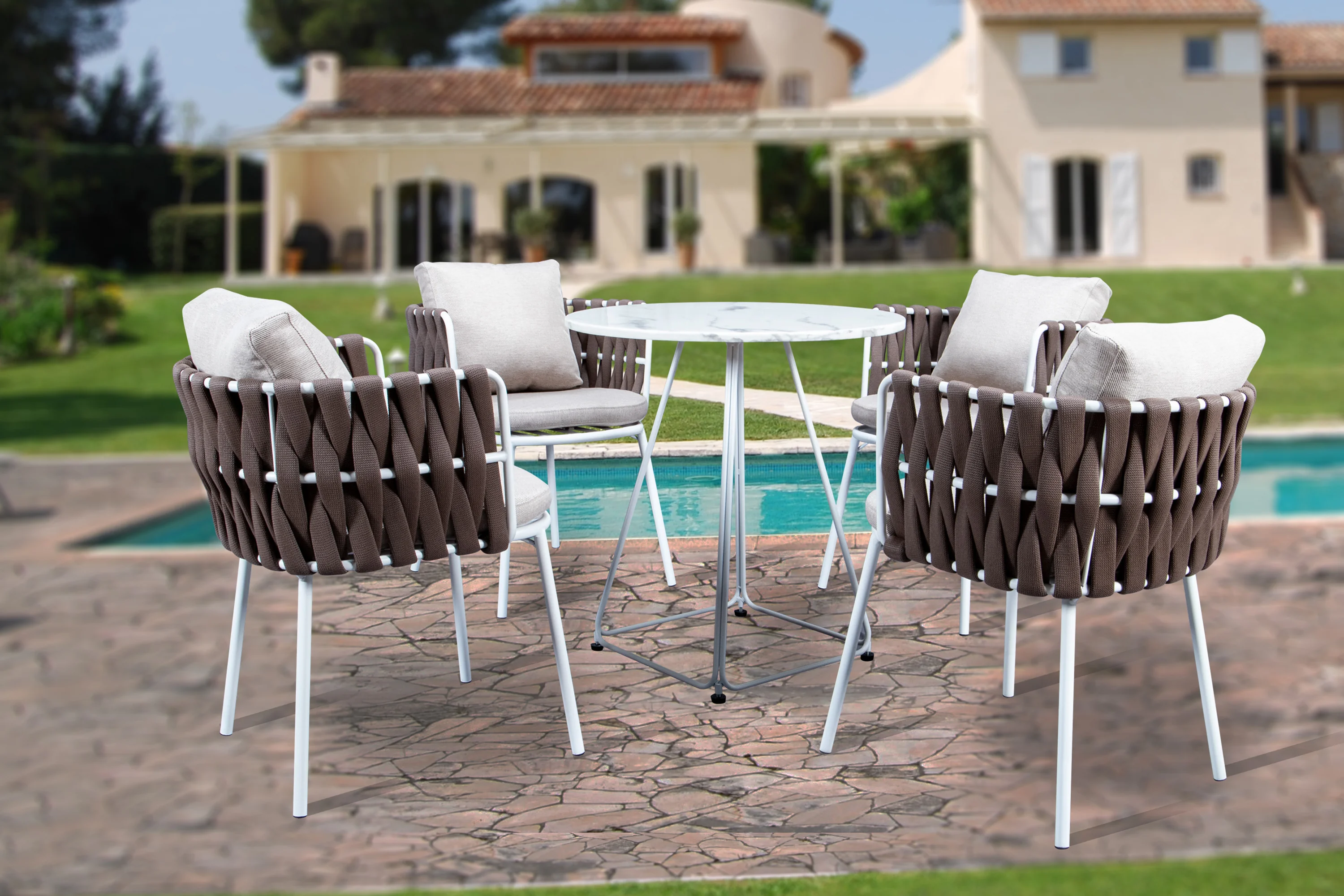 Spencer Modern Rope Outdoor Patio Dining Chair With Cushions