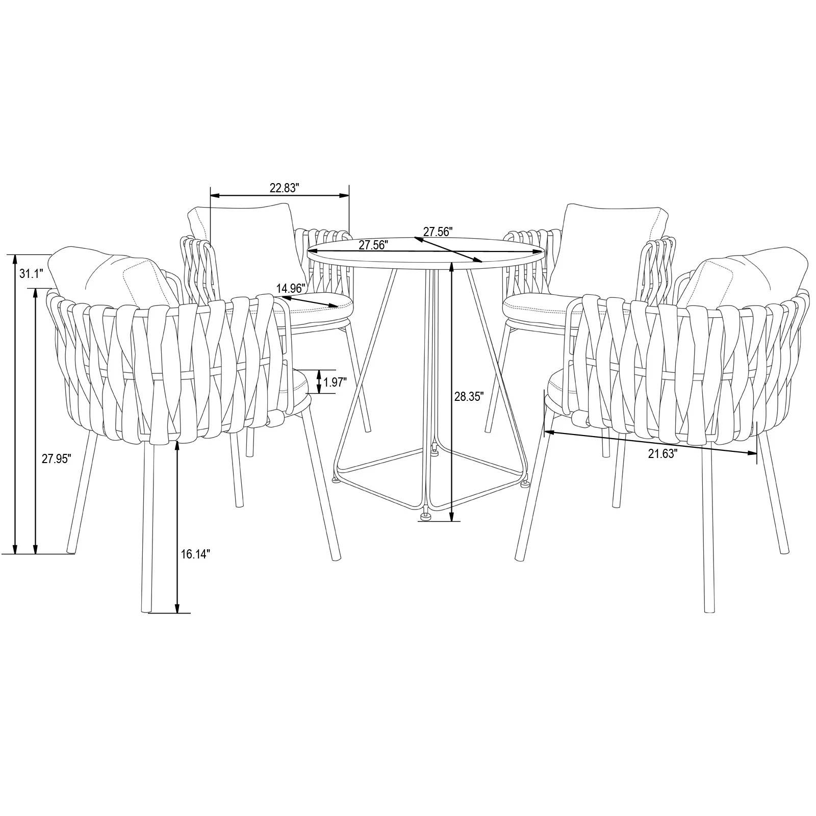 Spencer Modern Rope Outdoor Patio Dining Chair With Cushions