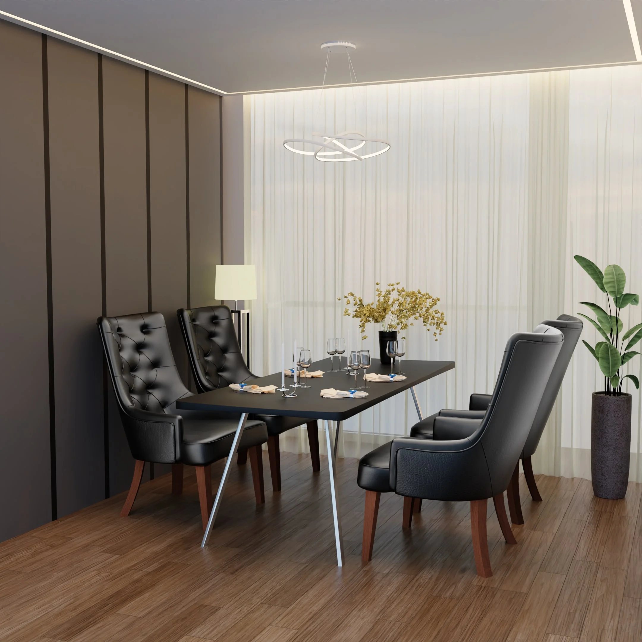 Spruce Collection Modern Wooden Dining Chair in Charcoal Grey Set of 2