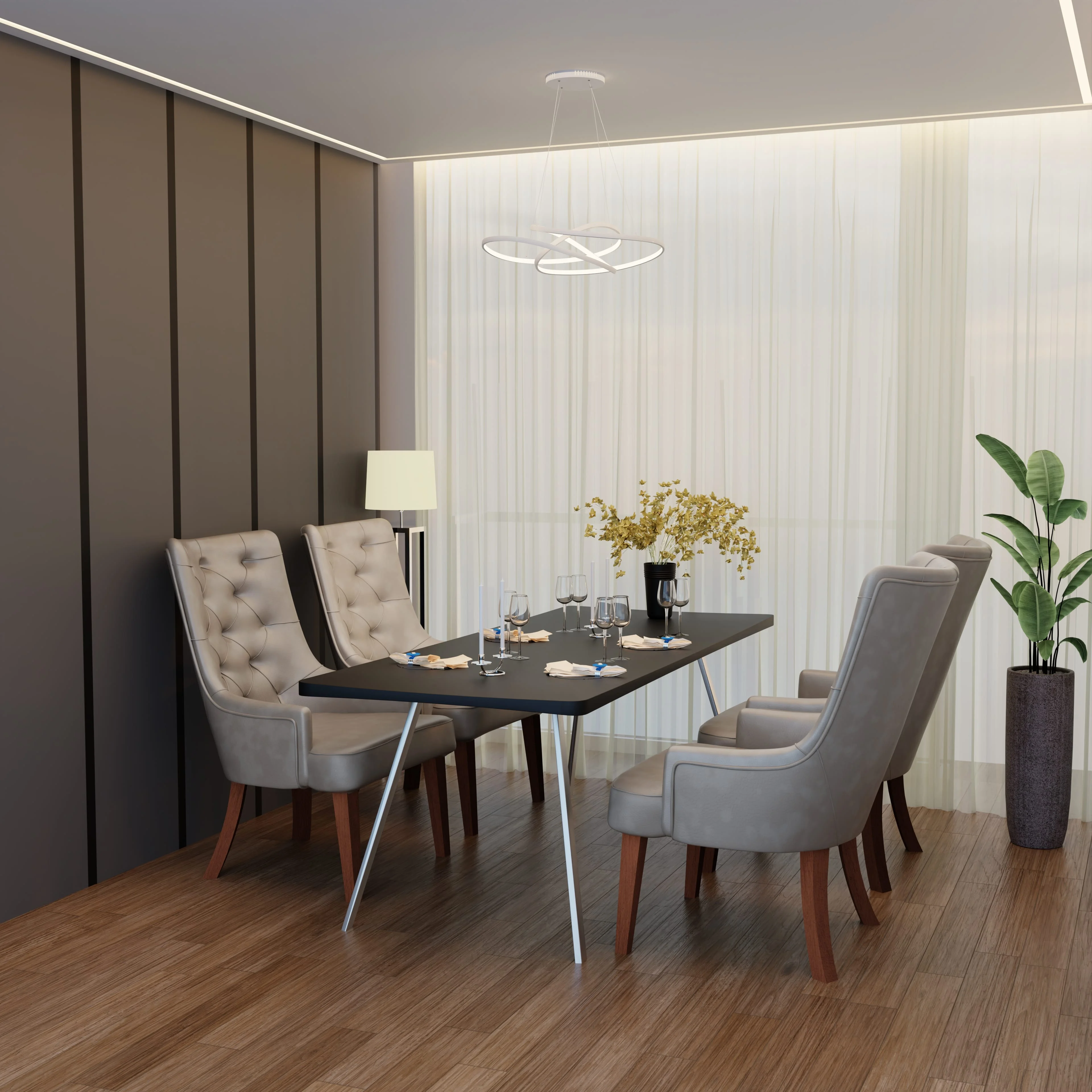 Spruce Collection Modern Wooden Dining Chair in Toupe Set of 4