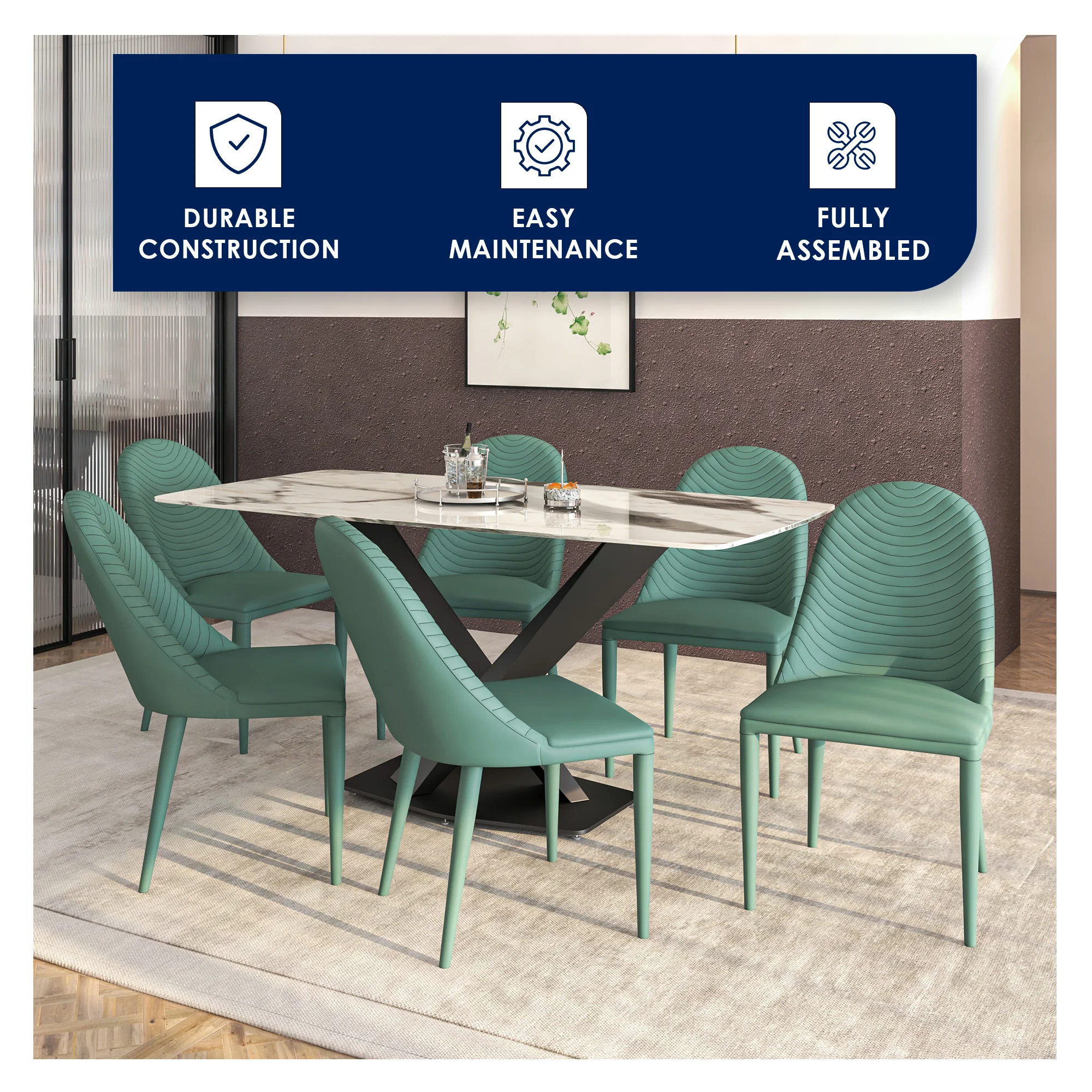 Seville Collection Modern Dining Chair in Green - Set of 4