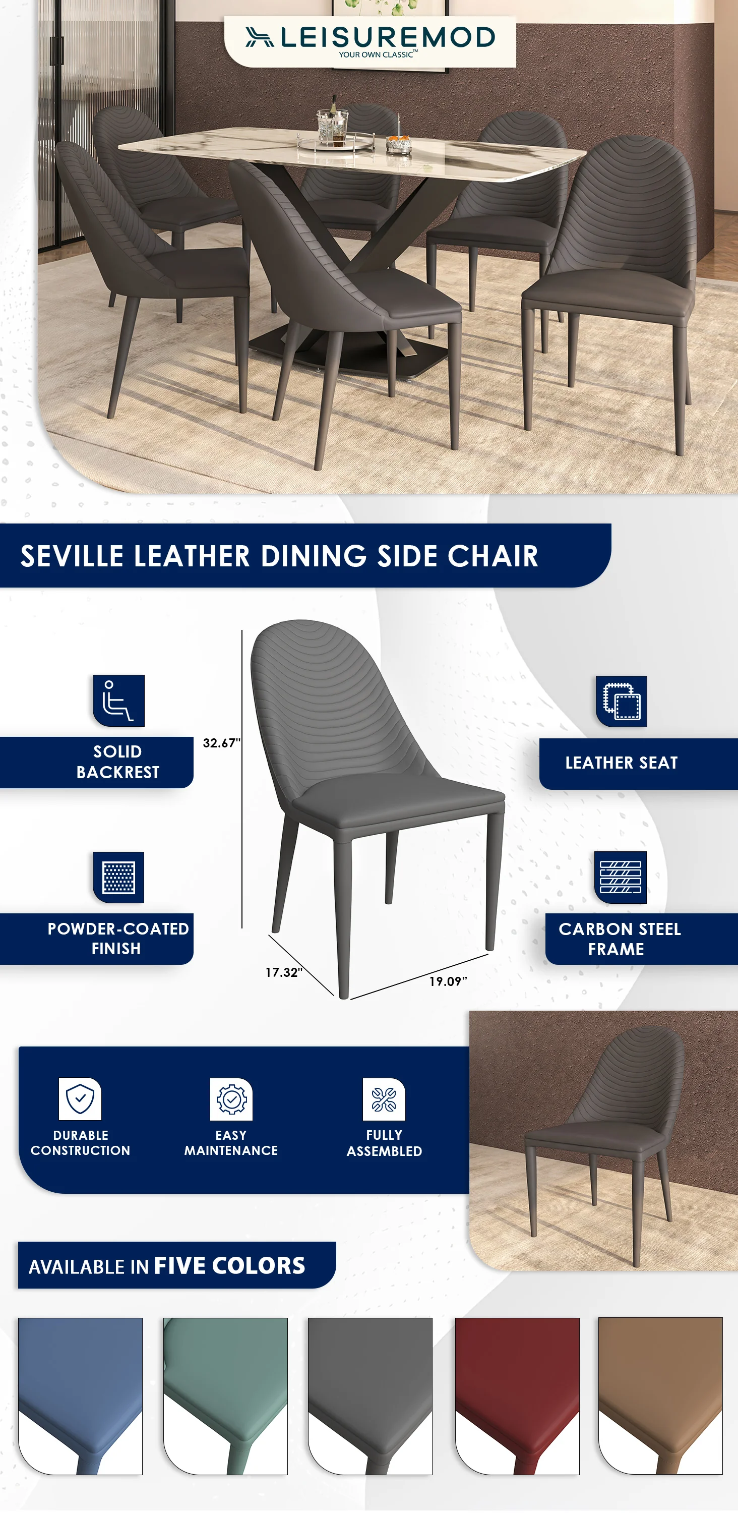 Seville Collection Modern Dining Chair in Grey